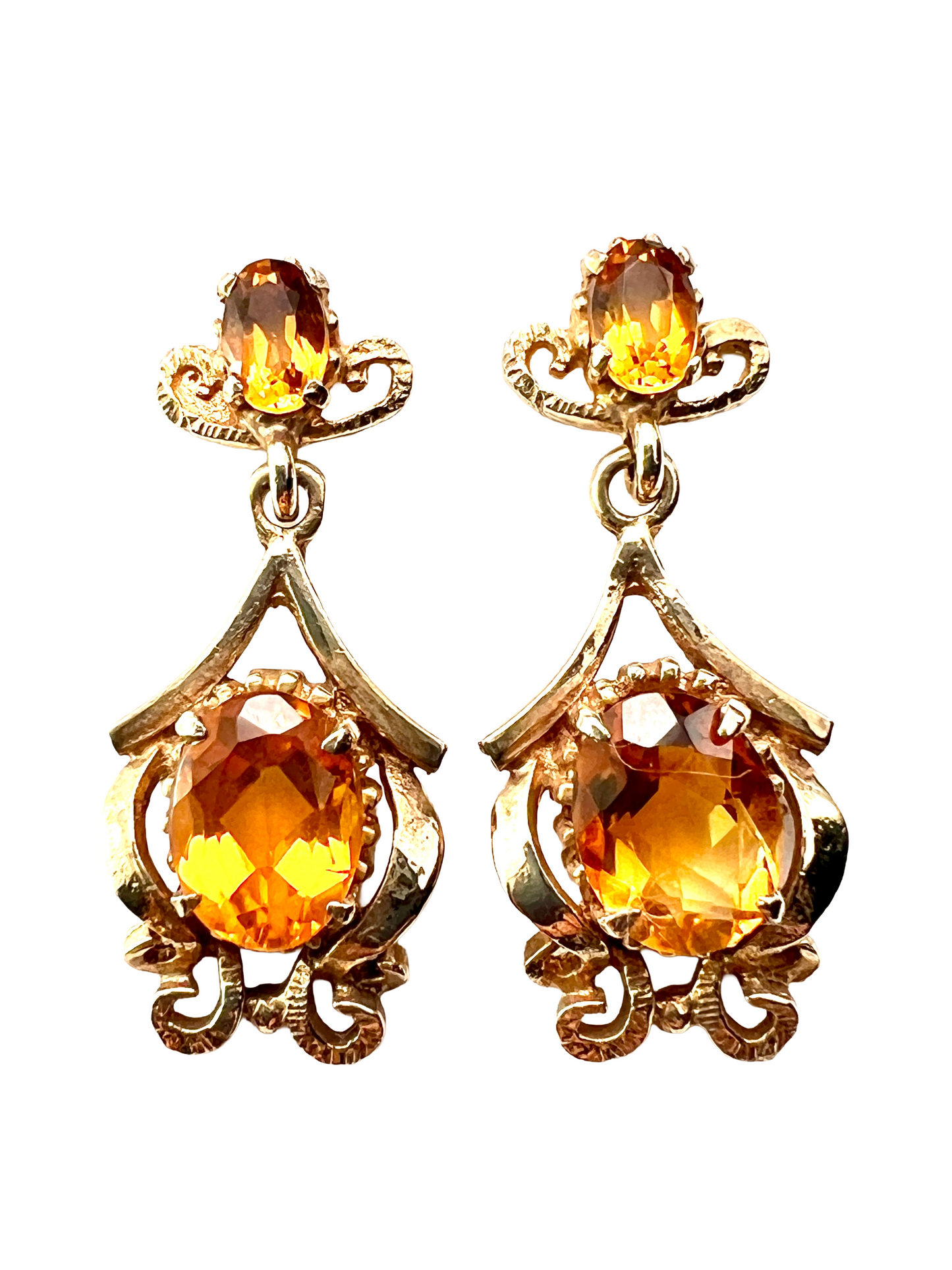 Vintage Ornate 9CT Gold Citrine Earrings