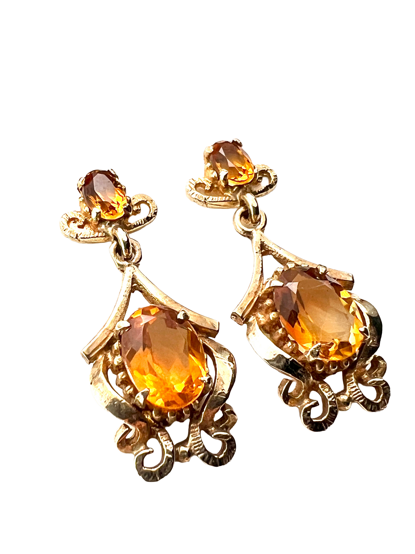 Vintage Ornate 9CT Gold Citrine Earrings