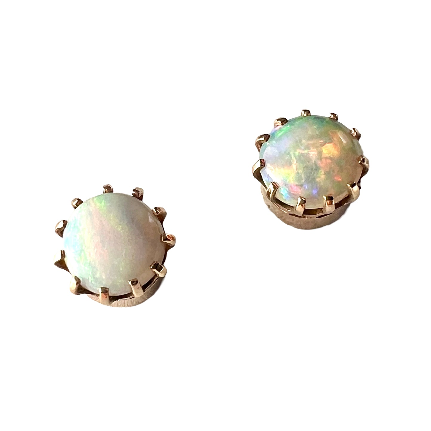 Vintage Gold Opal Crown Stud Earrings