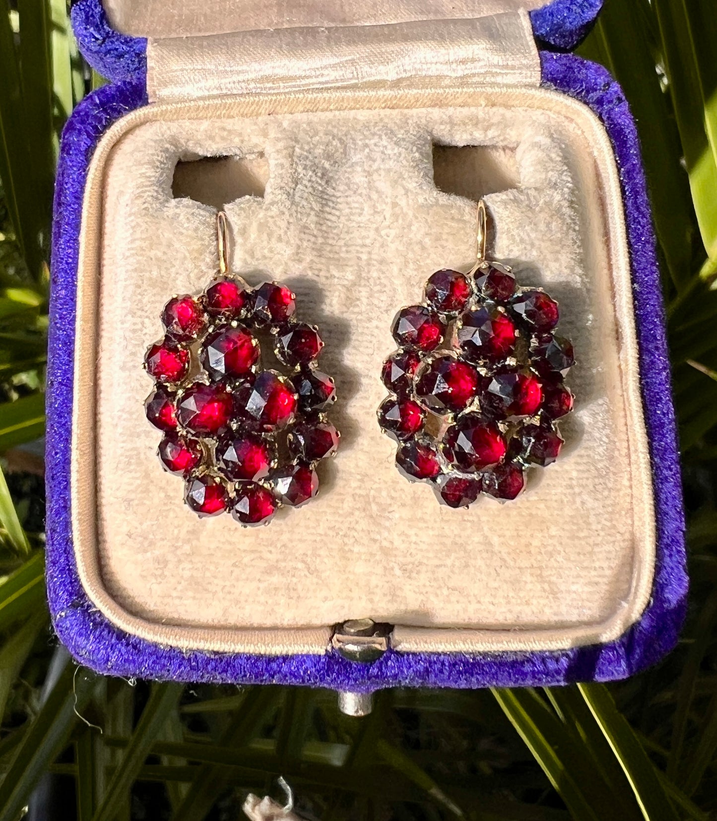 Large Victorian Gold Bohemian Garnet Cluster Earrings