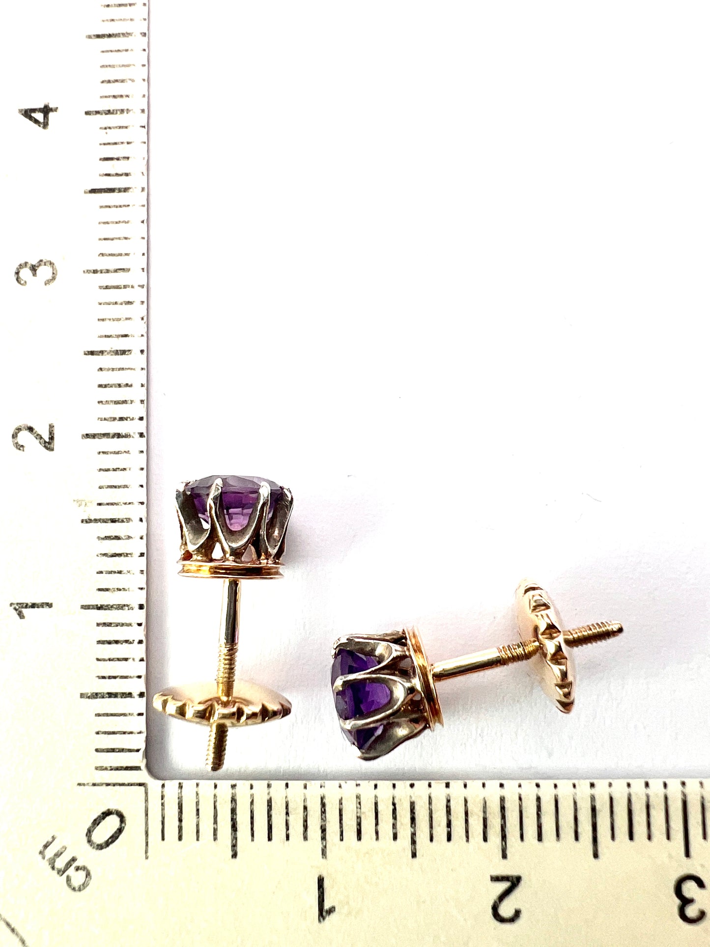 Antique Amethyst Gold and Silver Stud Earrings