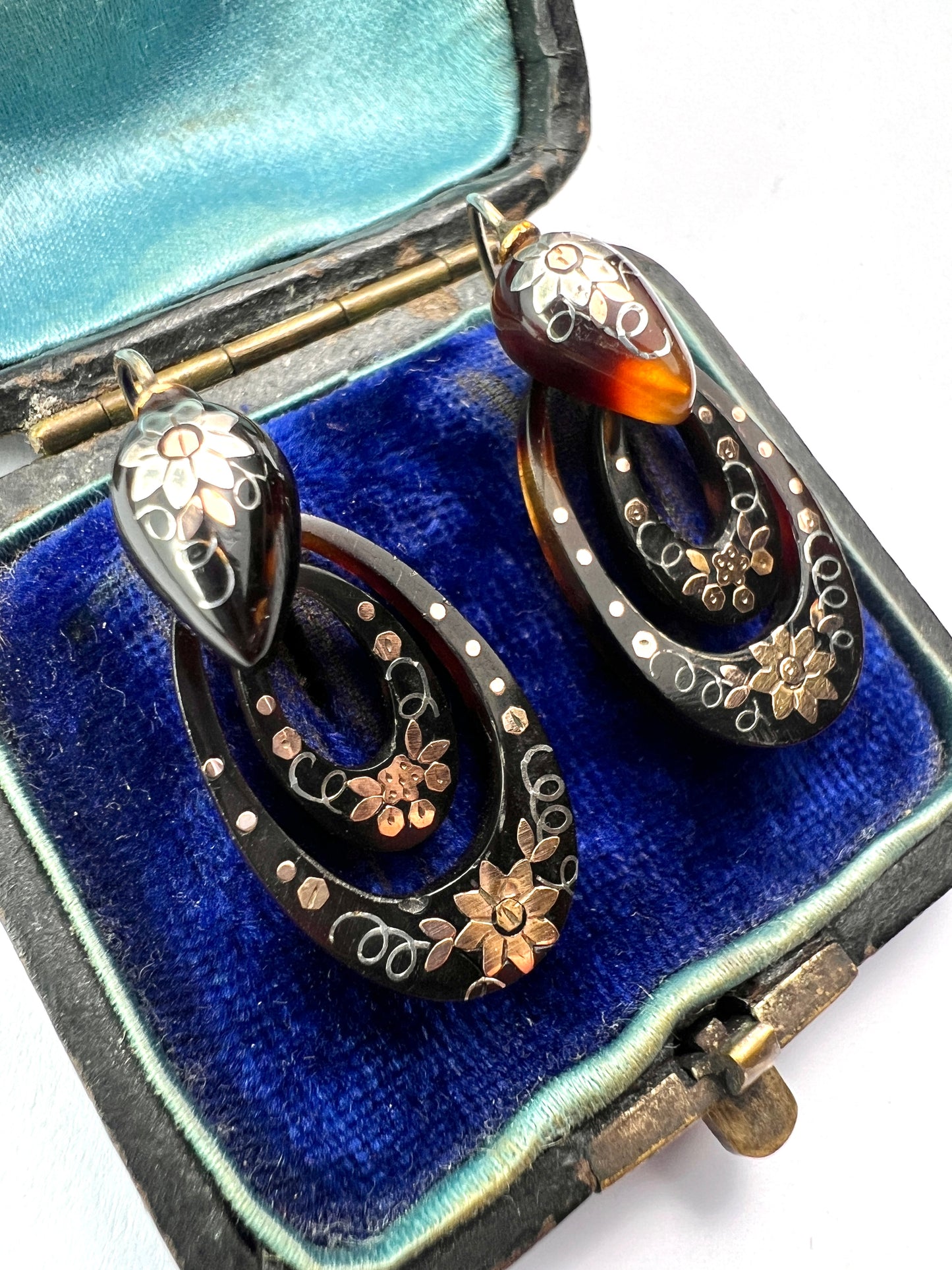 Small Victorian Gold and Silver Pique Hoop Earrings