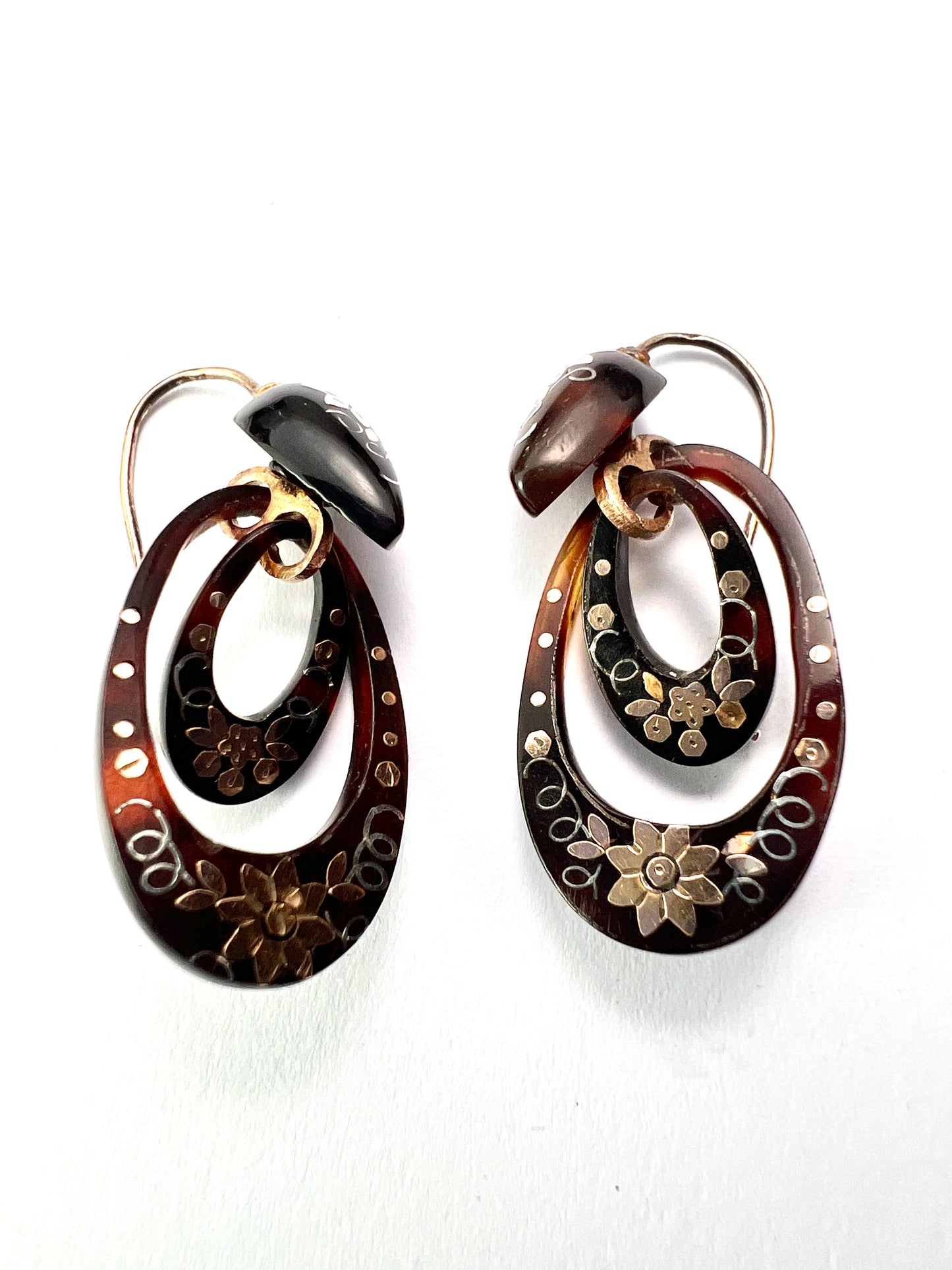 Small Victorian Gold and Silver Pique Hoop Earrings