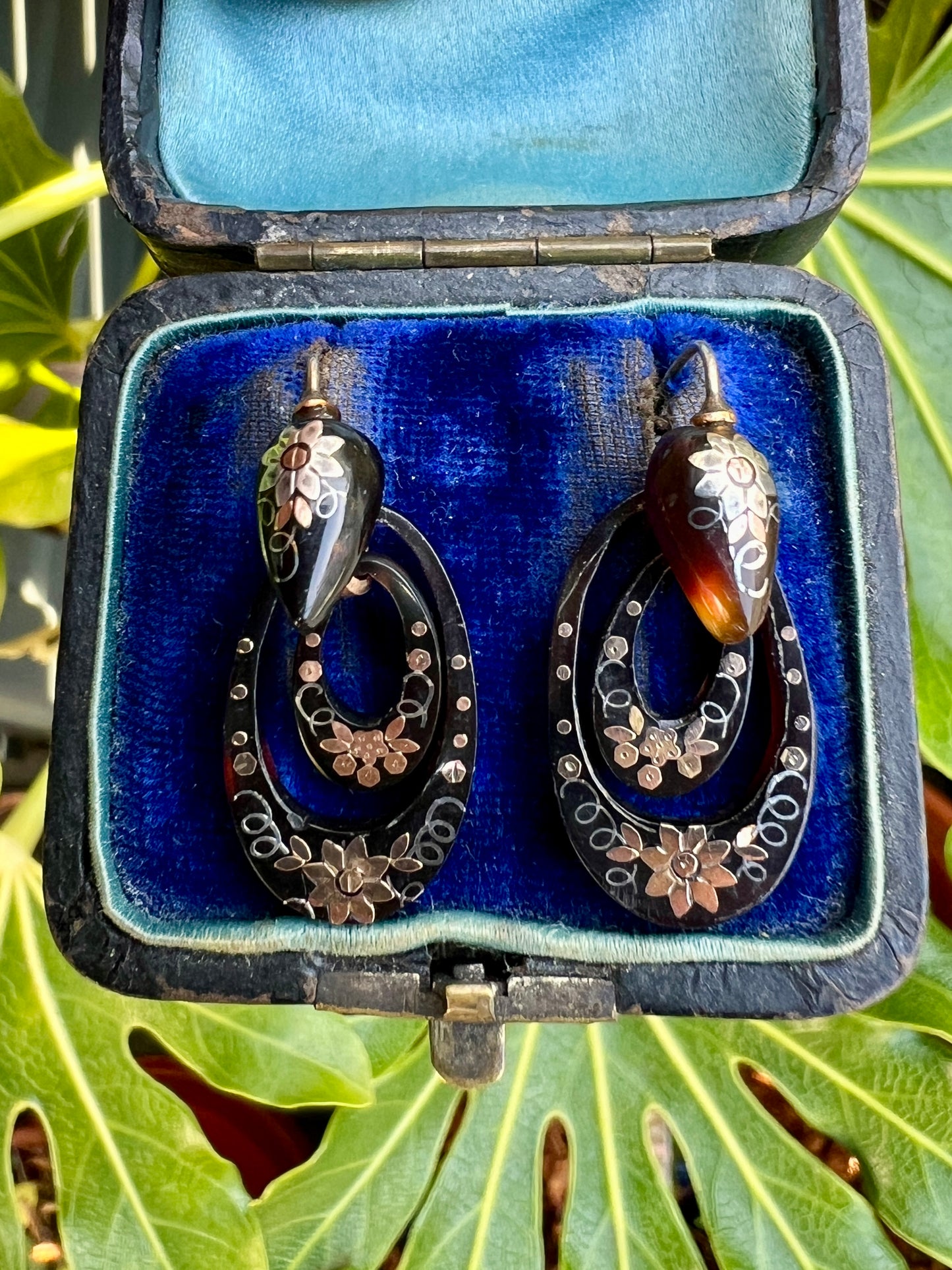 Small Victorian Gold and Silver Pique Hoop Earrings
