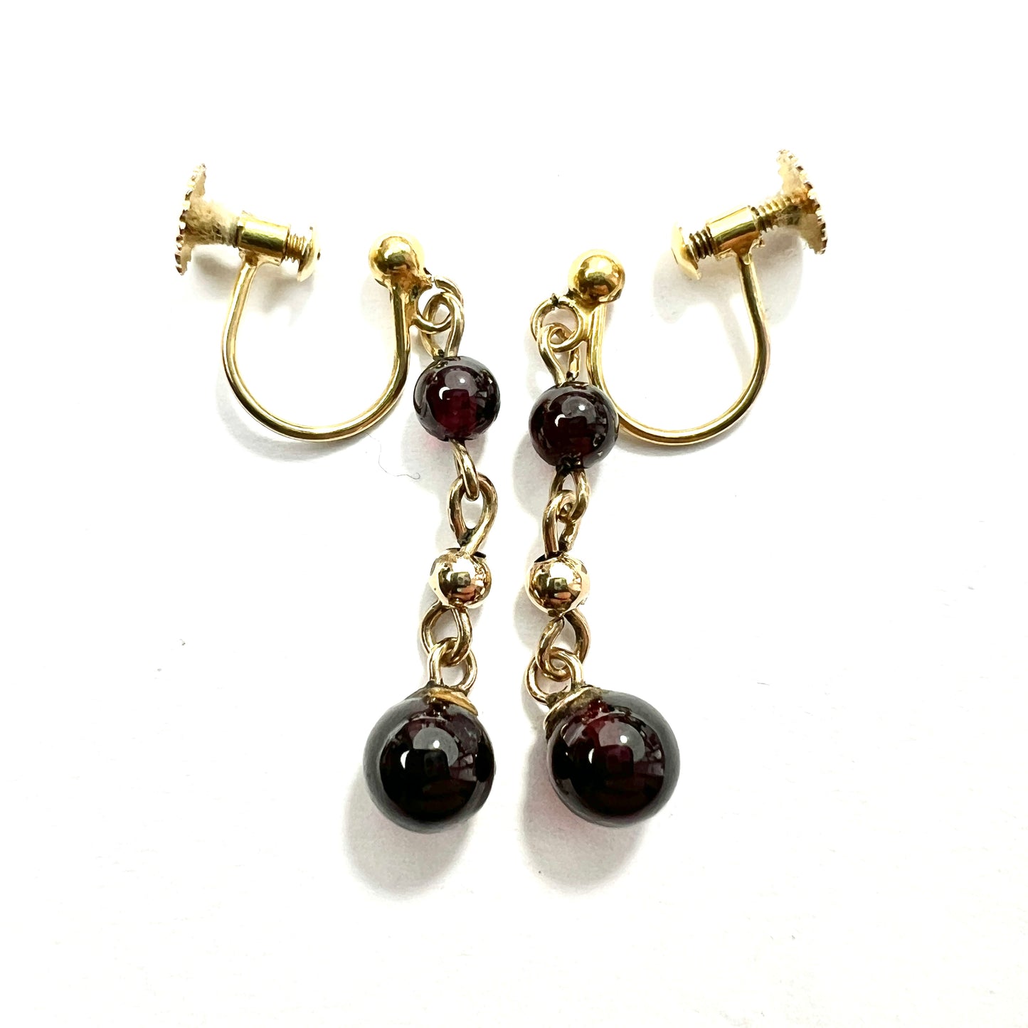 Edwardian Garnet Bead 9CT Gold Screwback Earrings