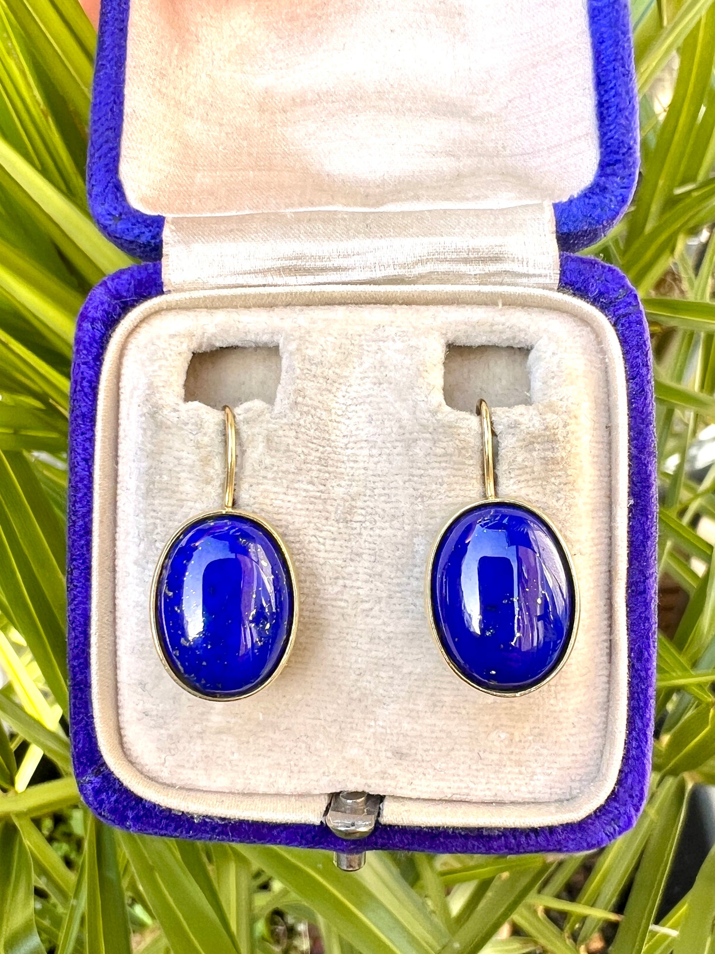 Vintage 18CT Gold Lapis Lazuli Earrings