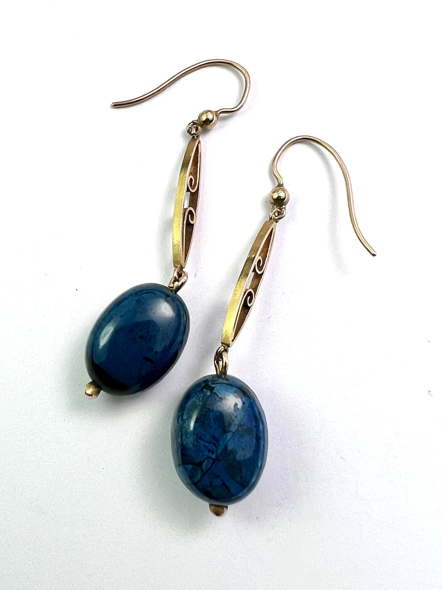 Antique Apatite Gold Drop Earrings