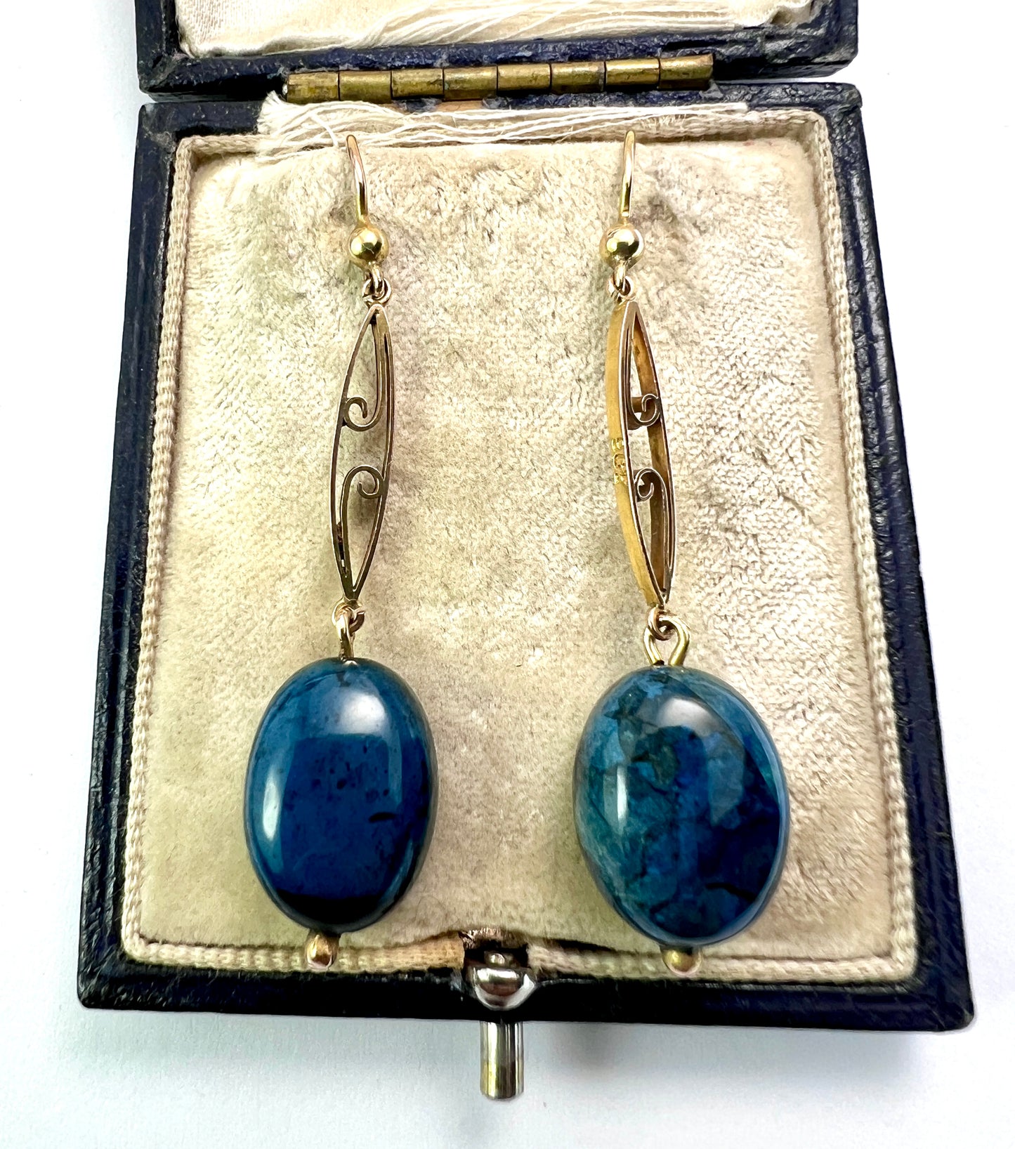 Antique Apatite Gold Drop Earrings