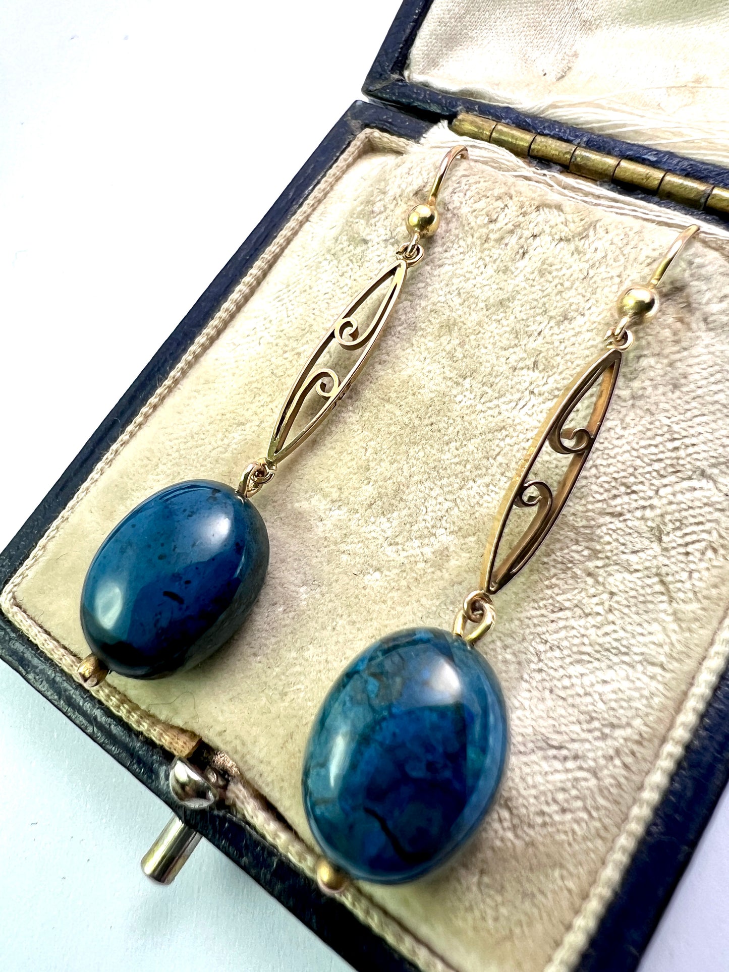 Antique Apatite Gold Drop Earrings