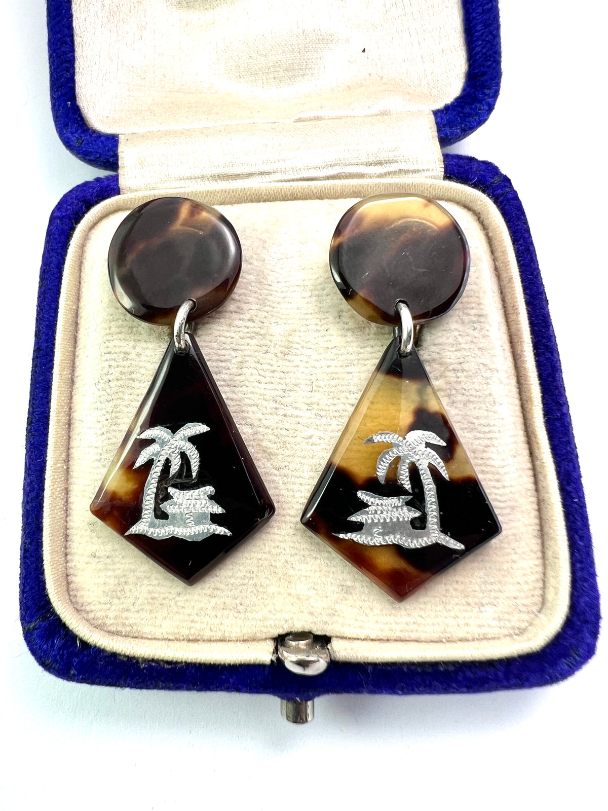 Vintage Silver Tortoiseshell Tropical Holiday Earrings and Bracelet