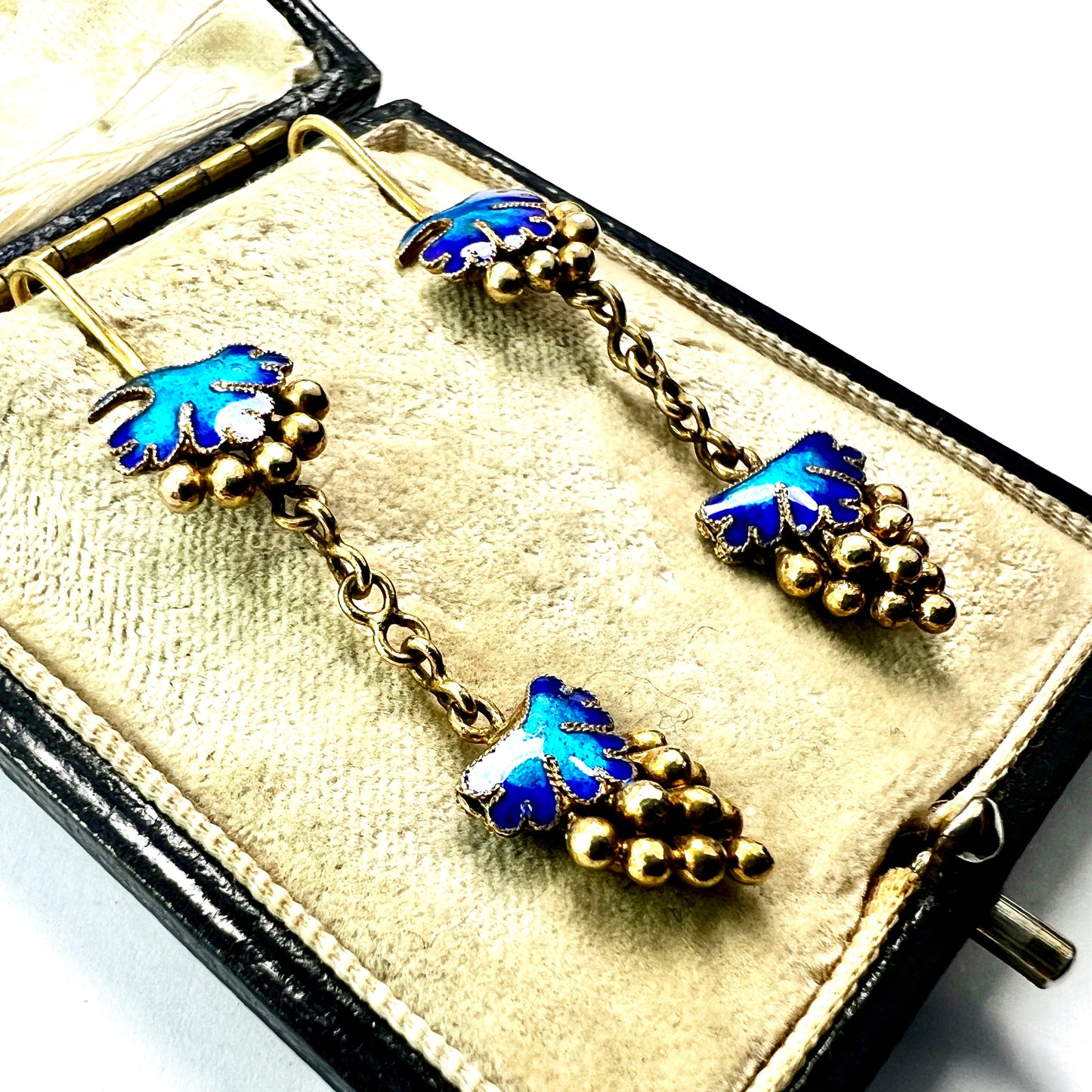 Victorian Silver Gilt Blue Enamel Grape Earrings