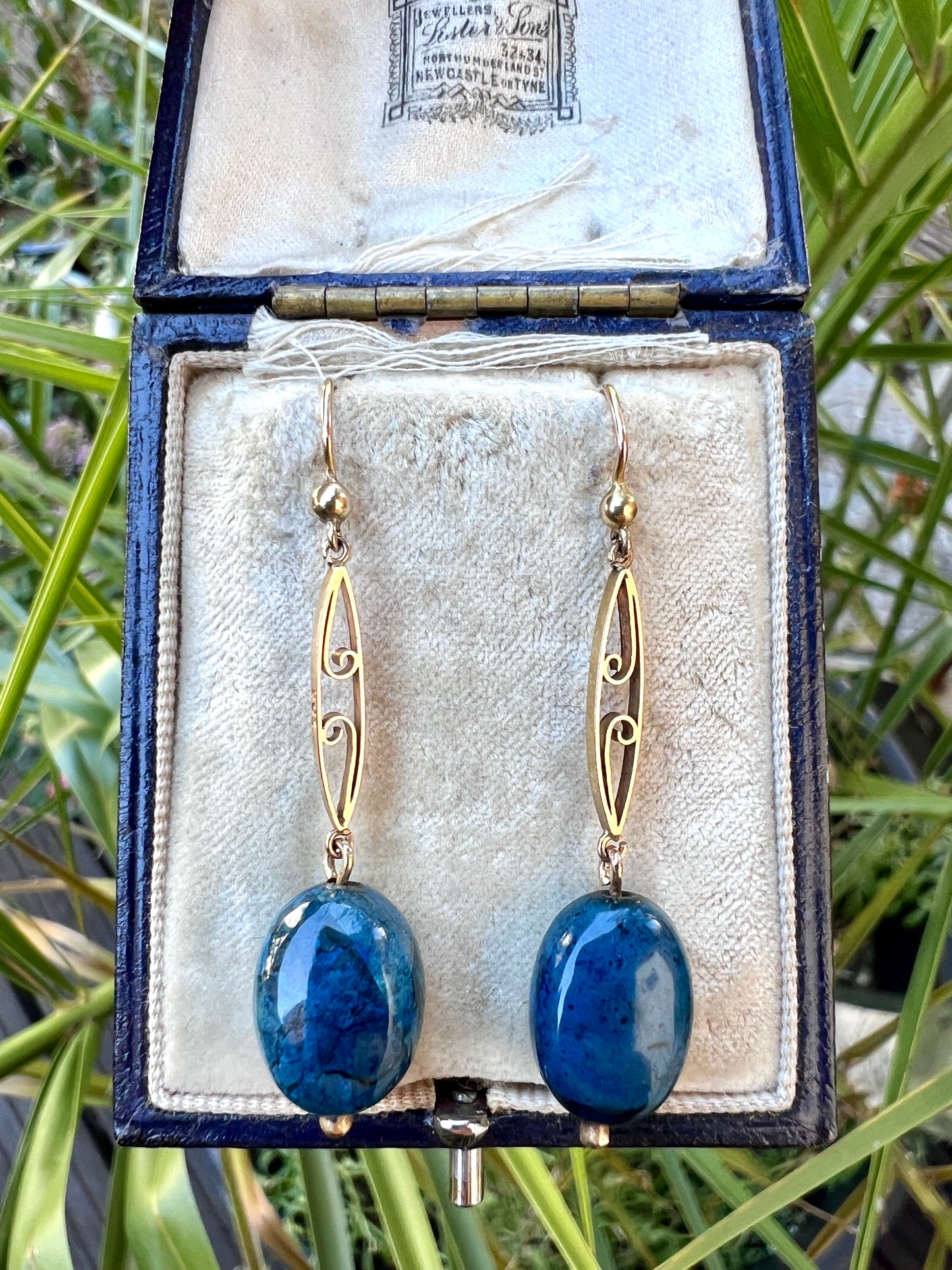 Antique Apatite Gold Drop Earrings