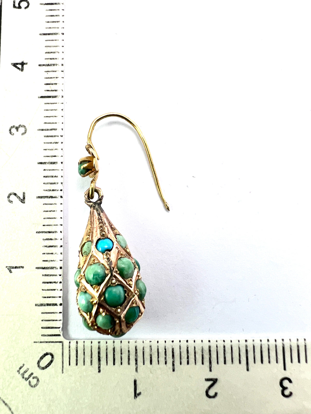 Victorian Gold Turquoise Dangling Teardrop Flower Earrings