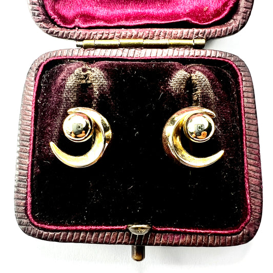 Vintage 9CT Gold Crescent Moon Stud Earrings
