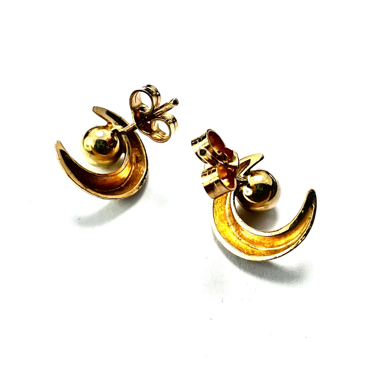 Vintage 9CT Gold Crescent Moon Stud Earrings