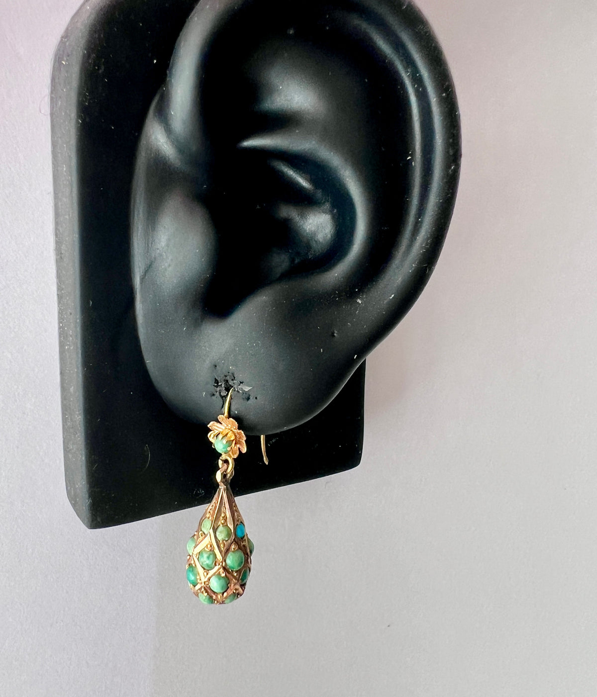 Victorian Gold Turquoise Dangling Teardrop Flower Earrings