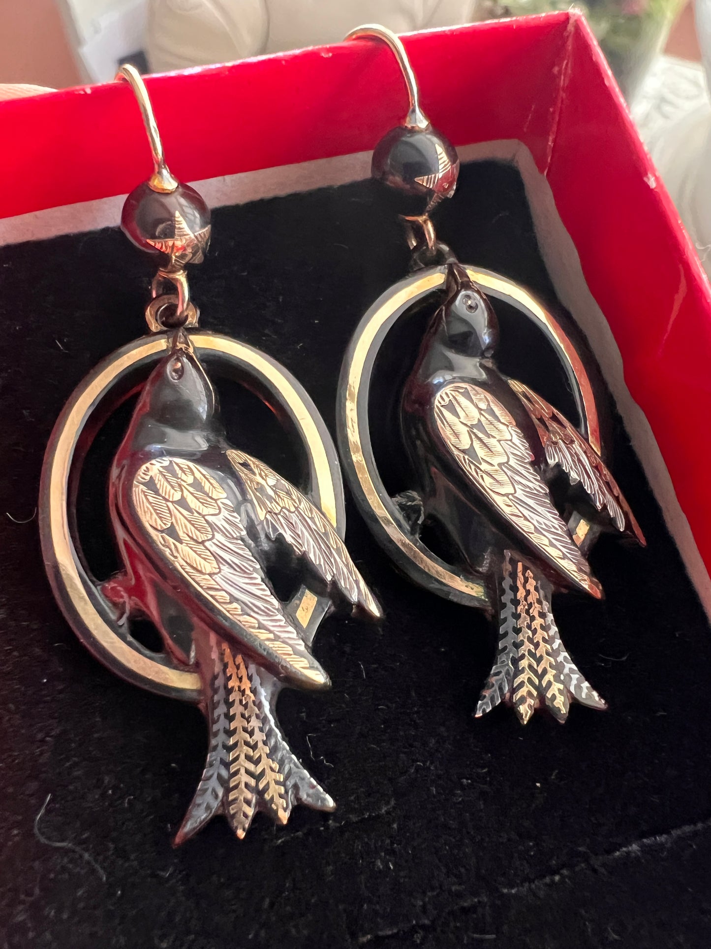 Victorian Gold and Silver Pique Bird Star Earrings