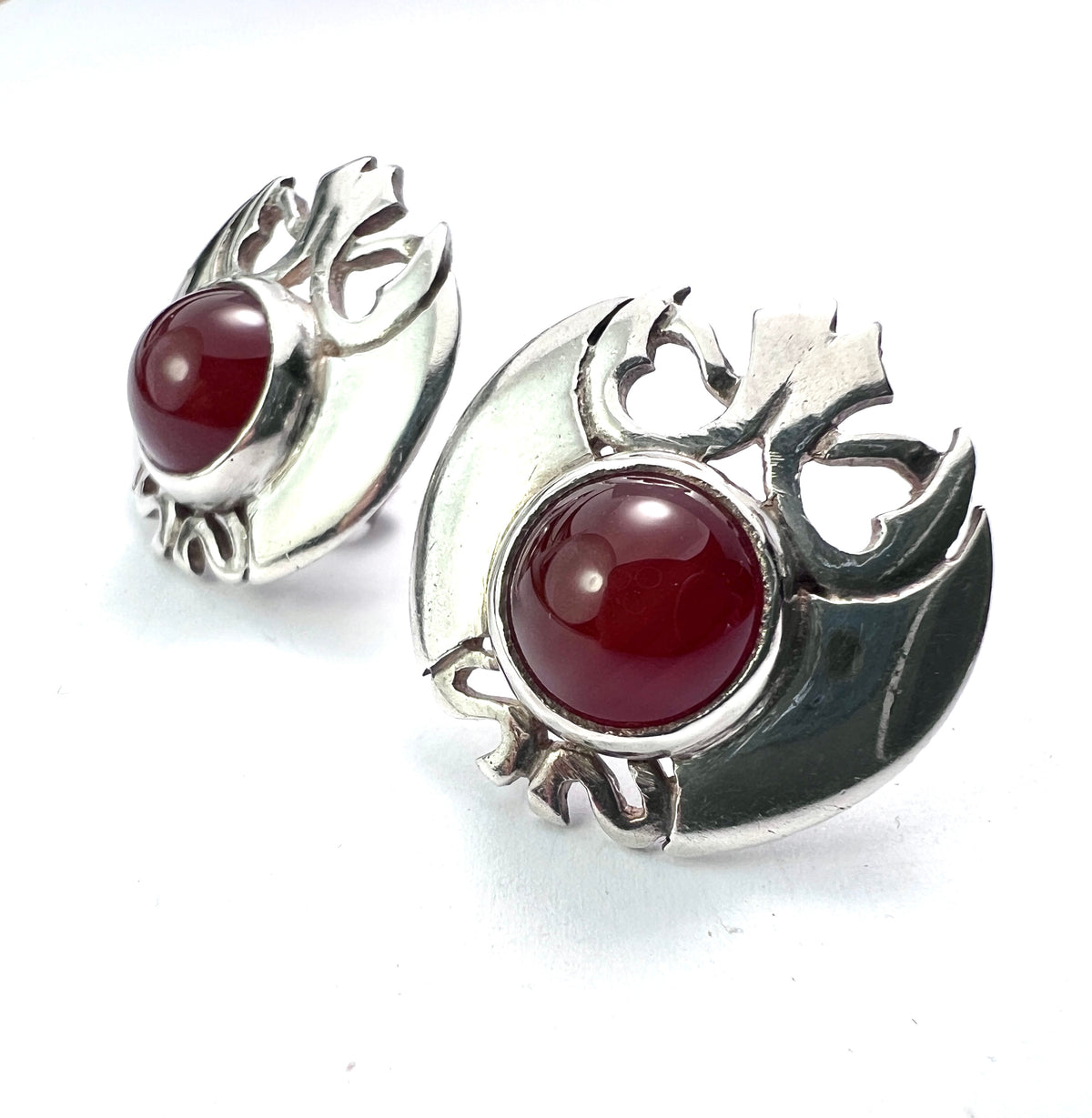 Vintage Arts and Crafts Style Silver Carnelian Earrings