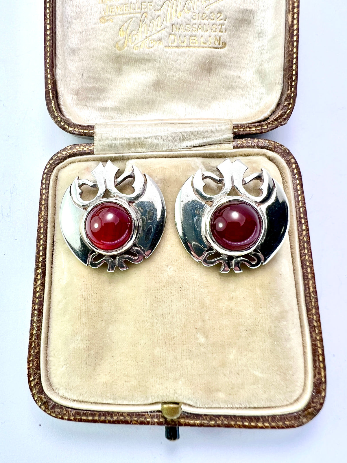 Vintage Arts and Crafts Style Silver Carnelian Earrings