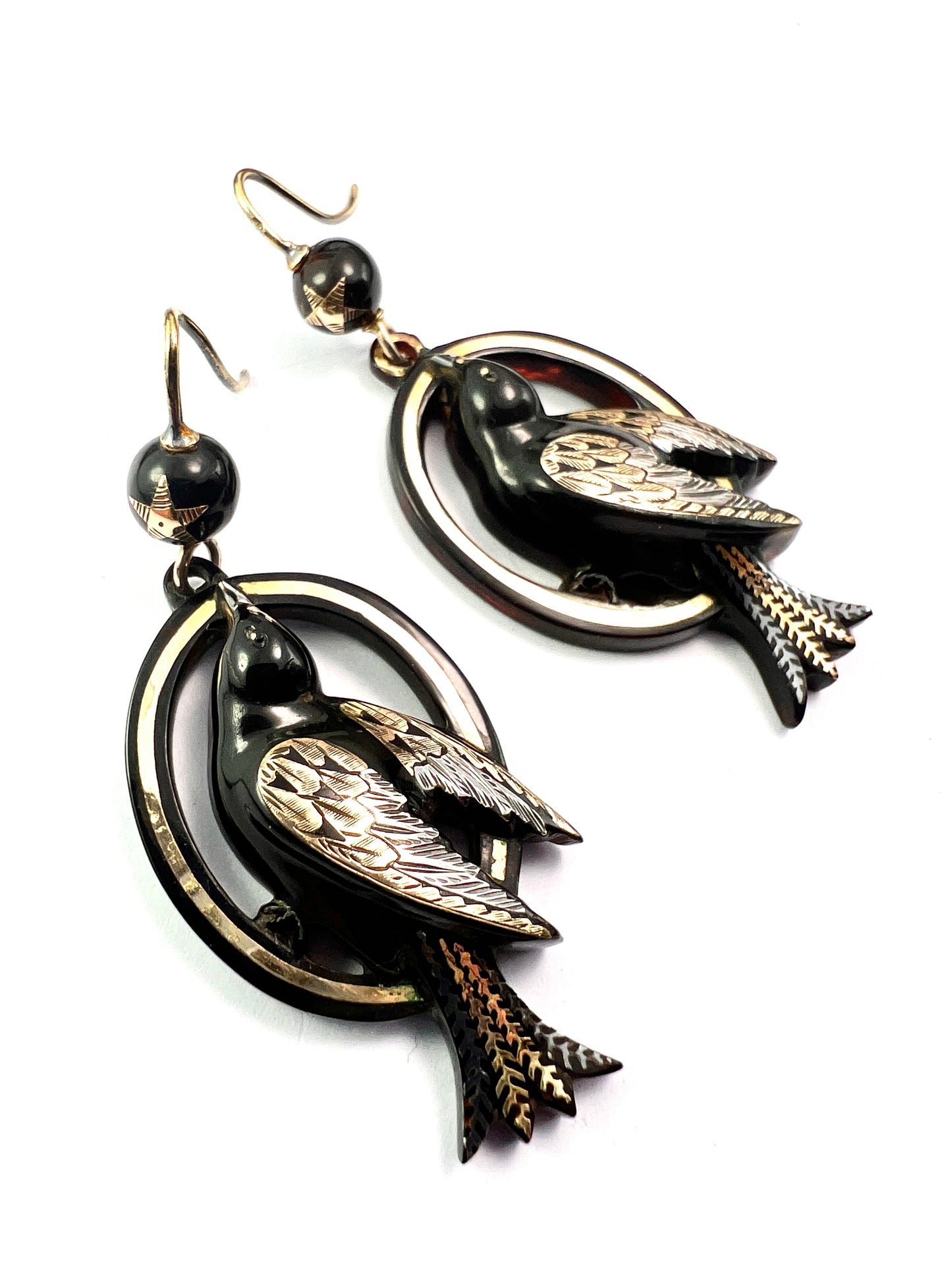 Victorian Gold and Silver Pique Bird Star Earrings