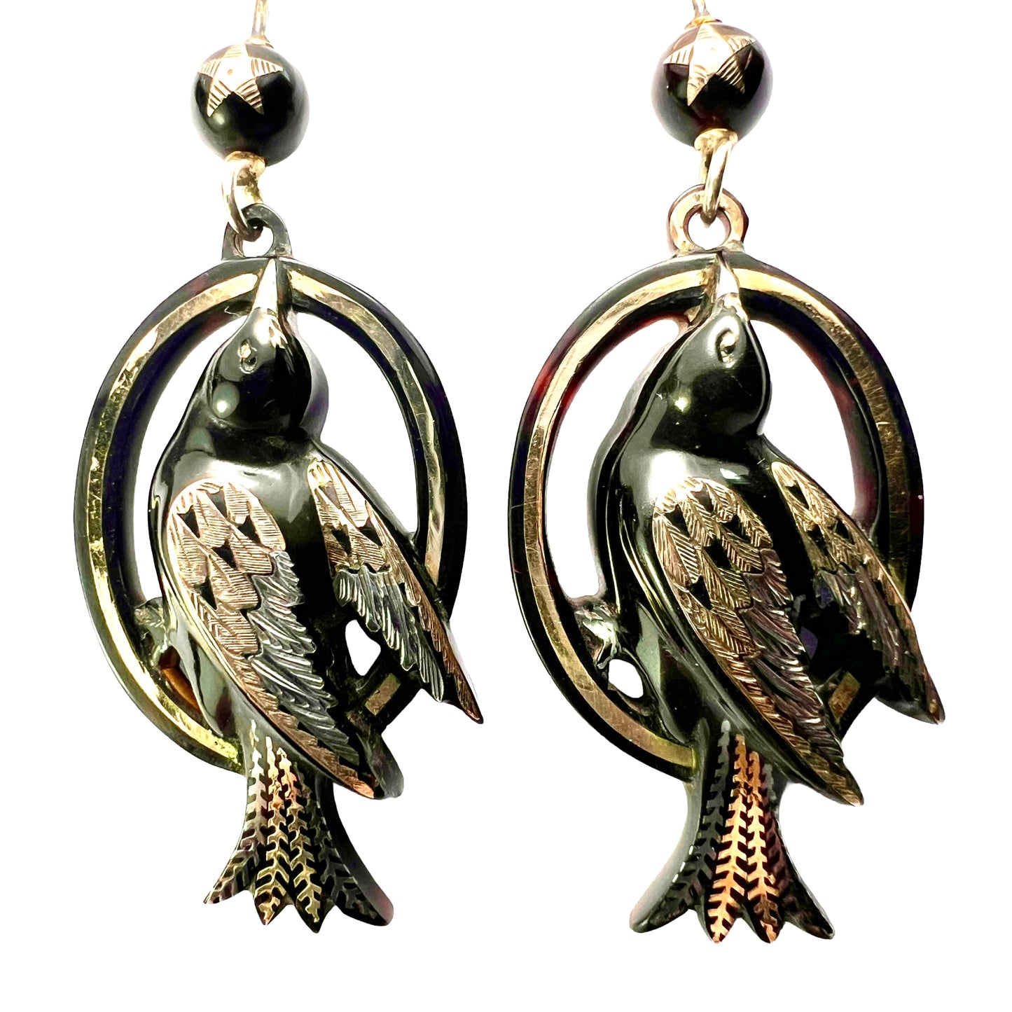 Victorian Gold and Silver Pique Bird Star Earrings