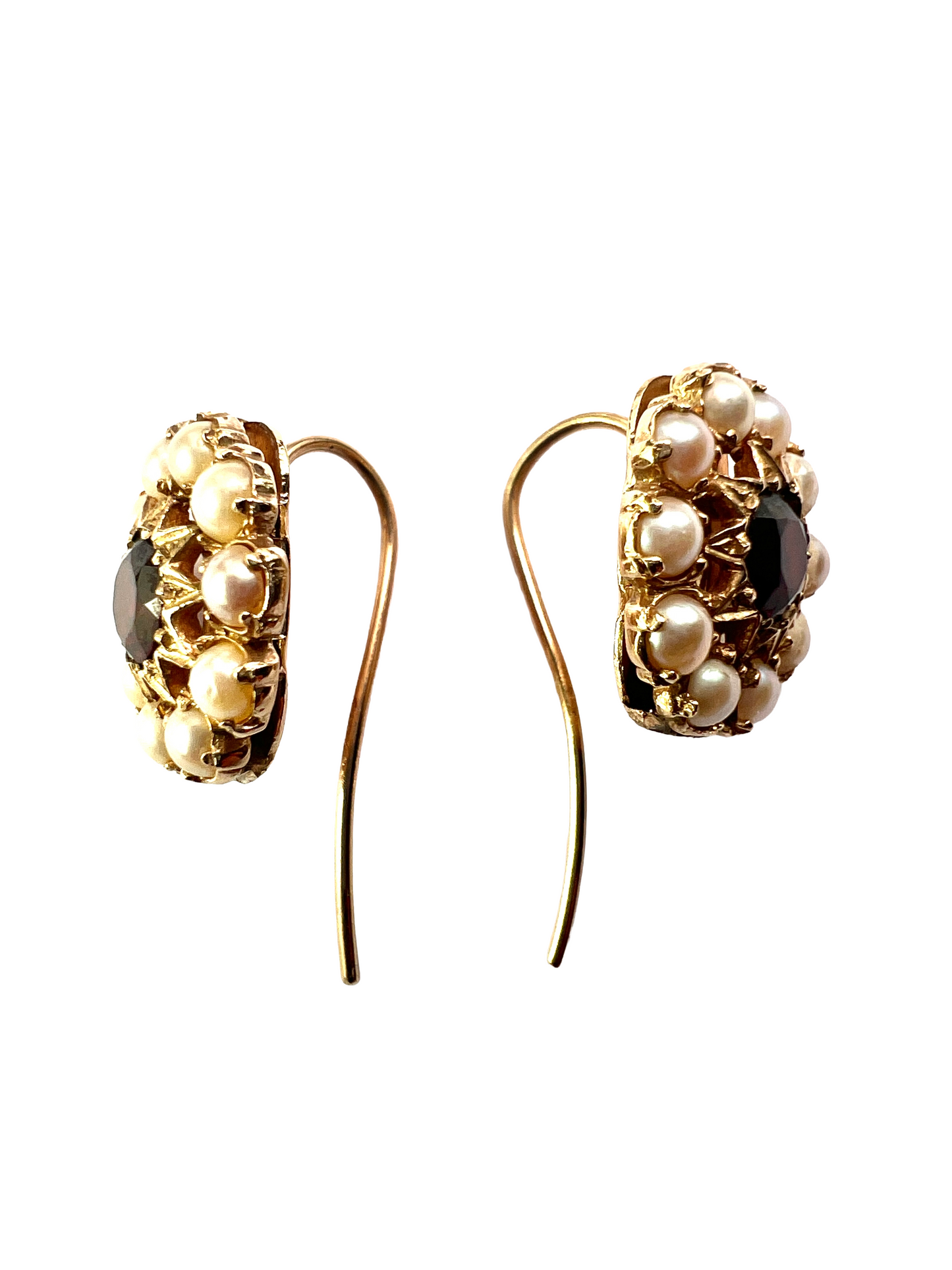 Victorian Gold Garnet Pearl Cluster Earrings
