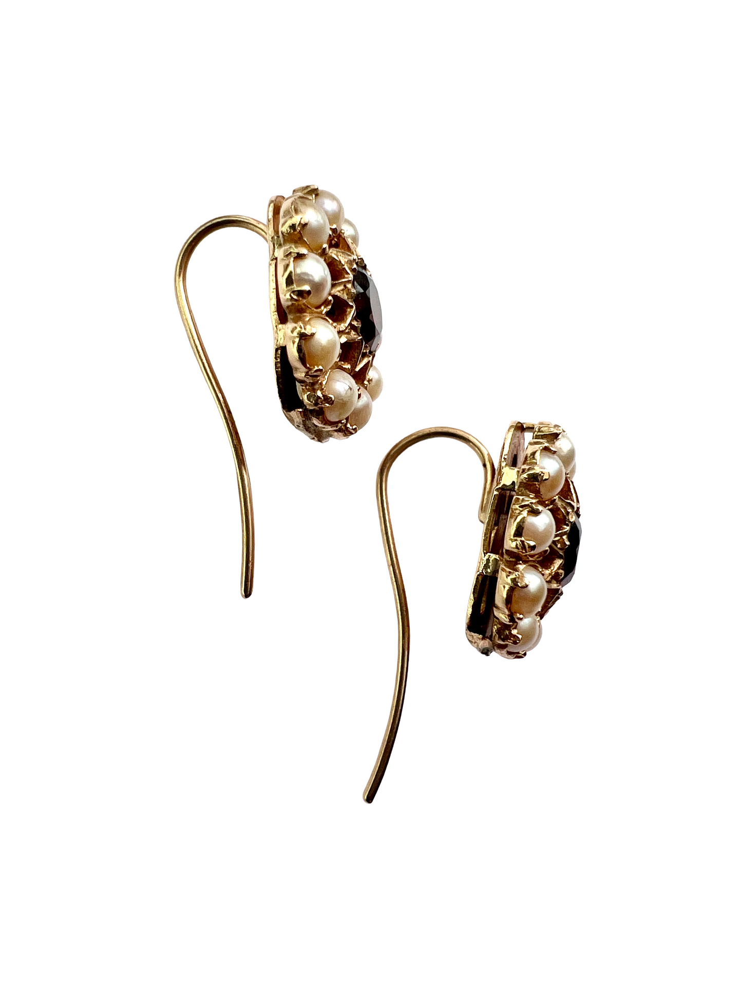 Victorian Gold Garnet Pearl Cluster Earrings