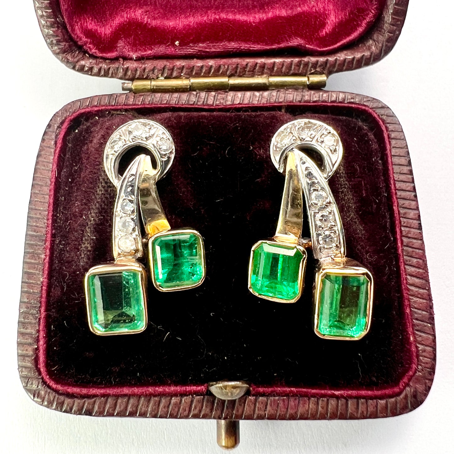 Vintage Emerald and Diamond 18CT Gold Stud Earrings