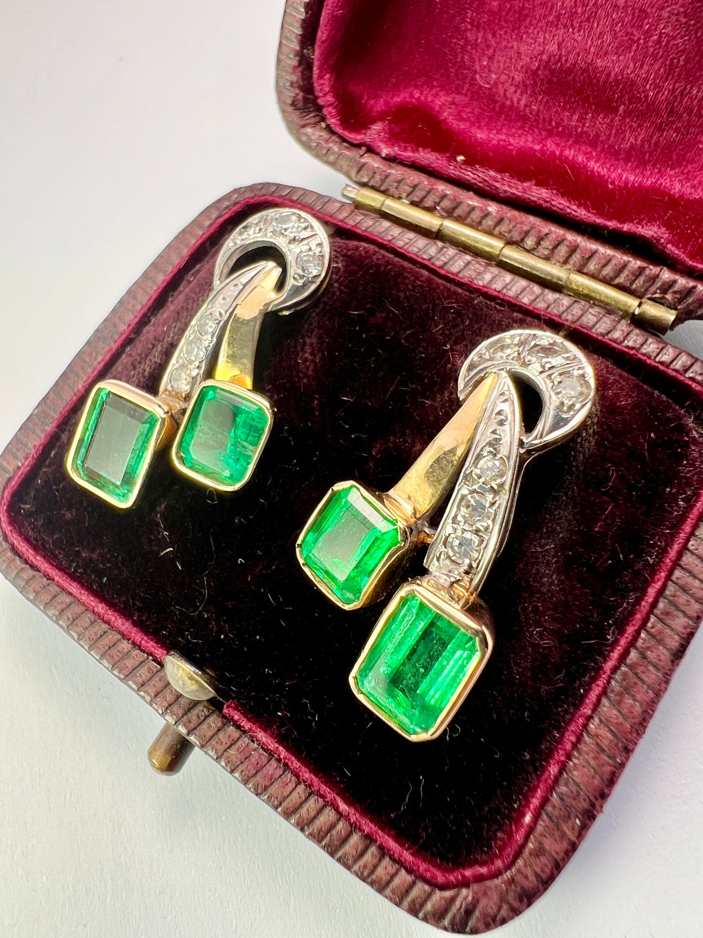 Vintage Emerald and Diamond 18CT Gold Stud Earrings