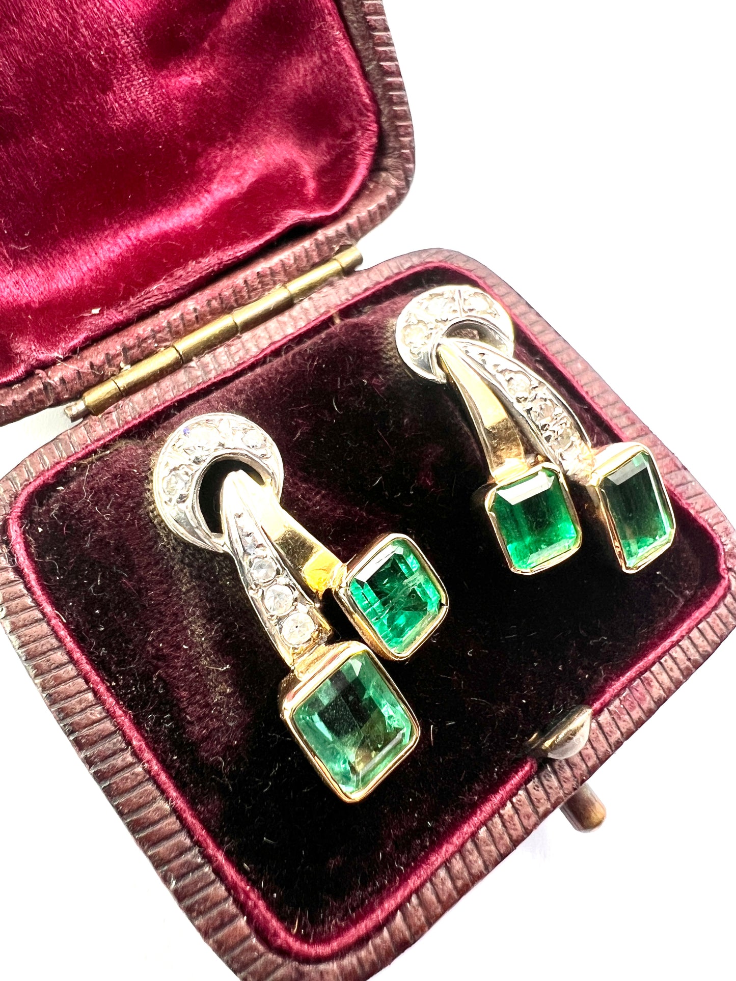 Vintage Emerald and Diamond 18CT Gold Stud Earrings