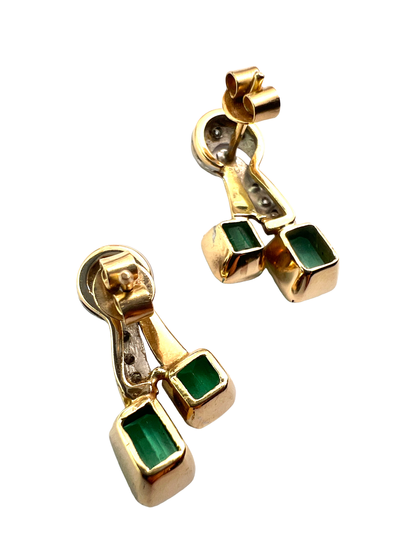 Vintage Emerald and Diamond 18CT Gold Stud Earrings