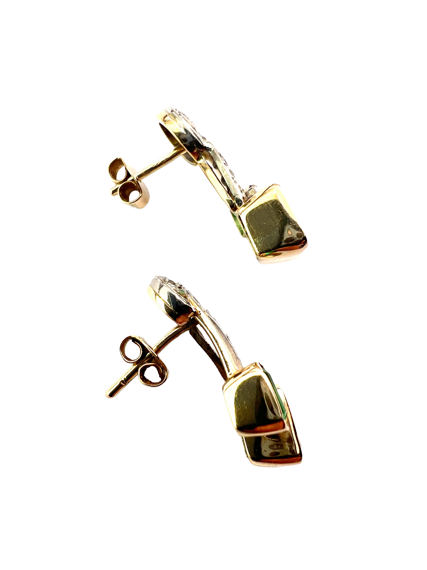 Vintage Emerald and Diamond 18CT Gold Stud Earrings