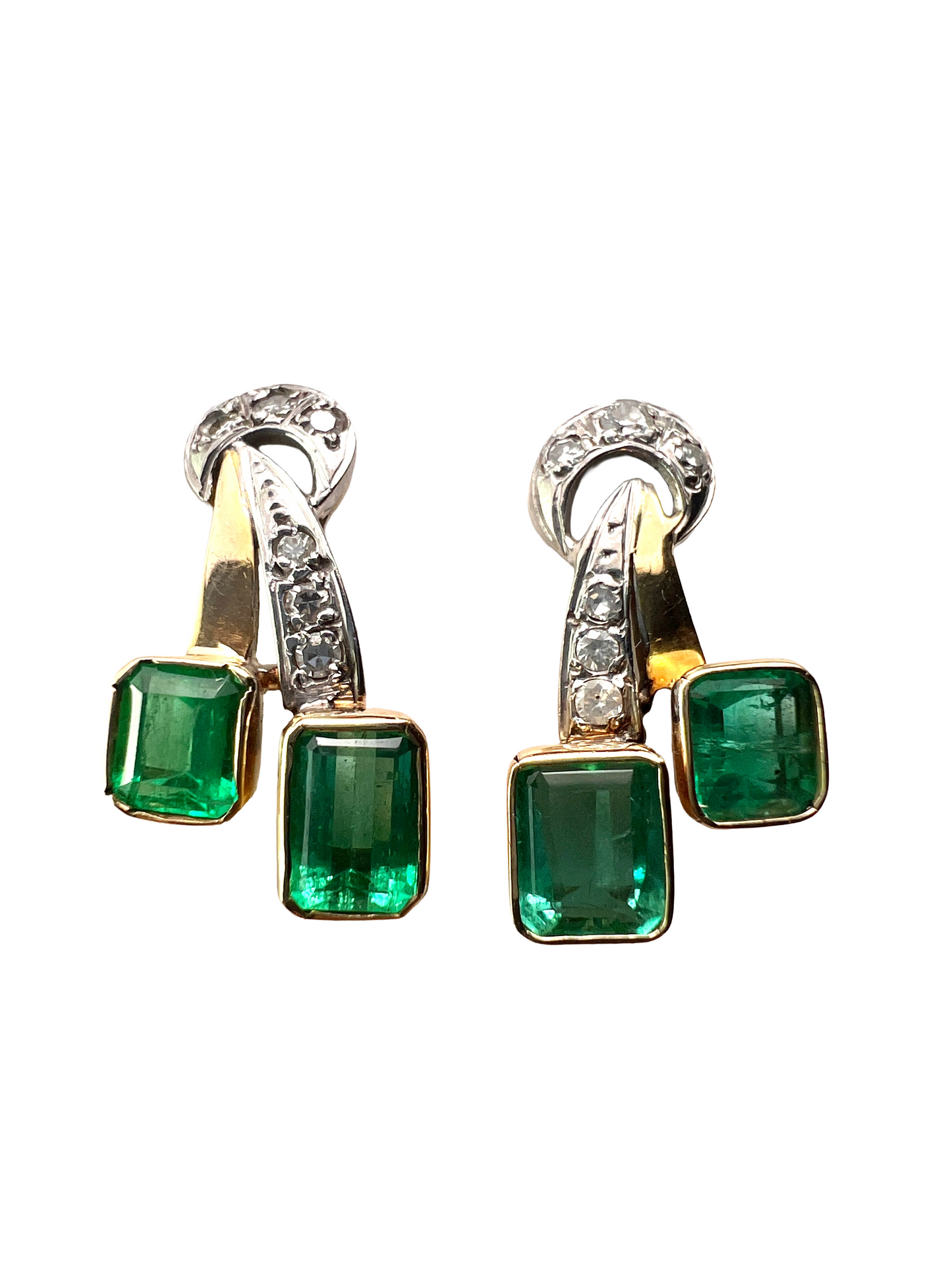 Vintage Emerald and Diamond 18CT Gold Stud Earrings