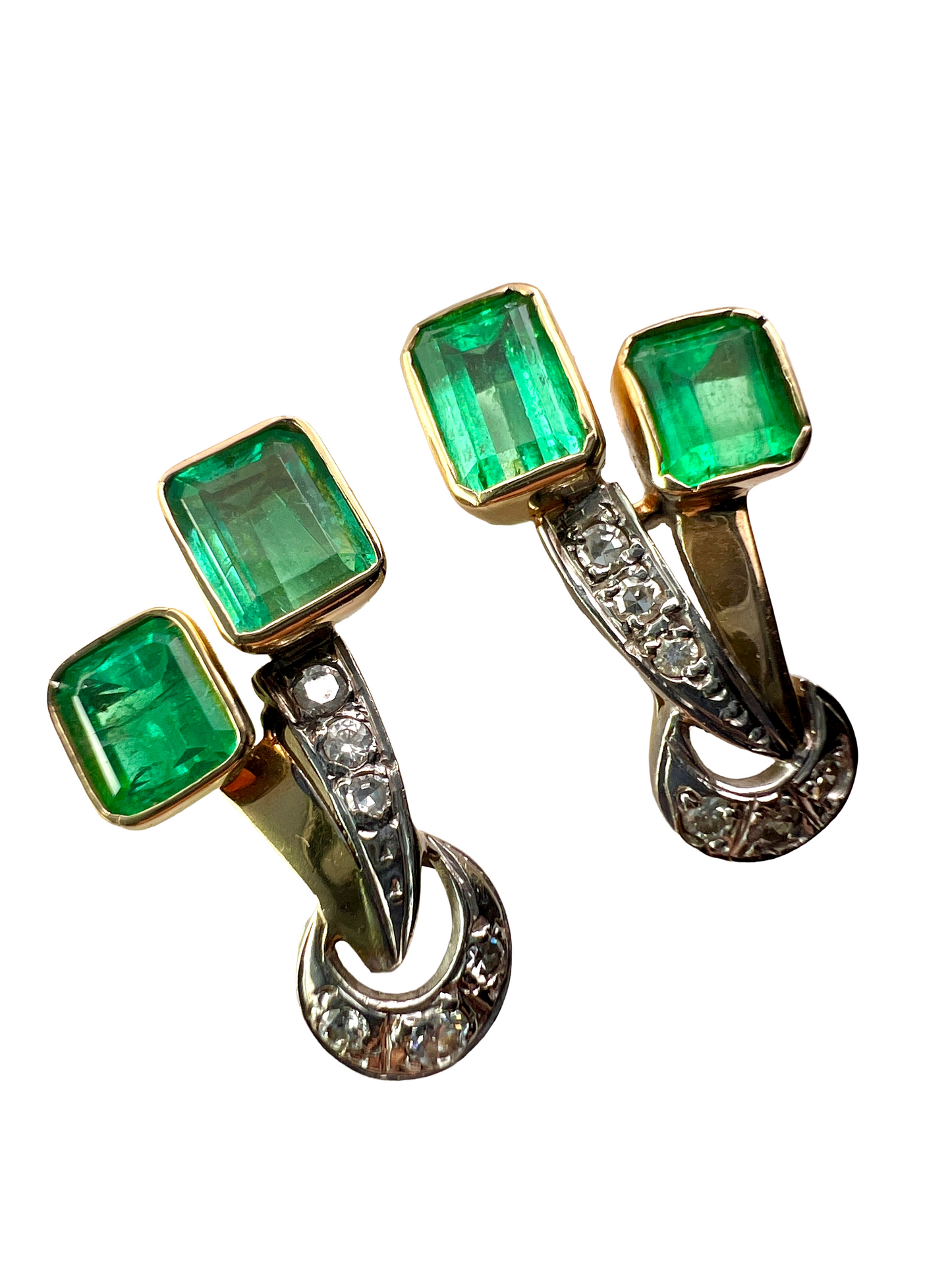Vintage Emerald and Diamond 18CT Gold Stud Earrings