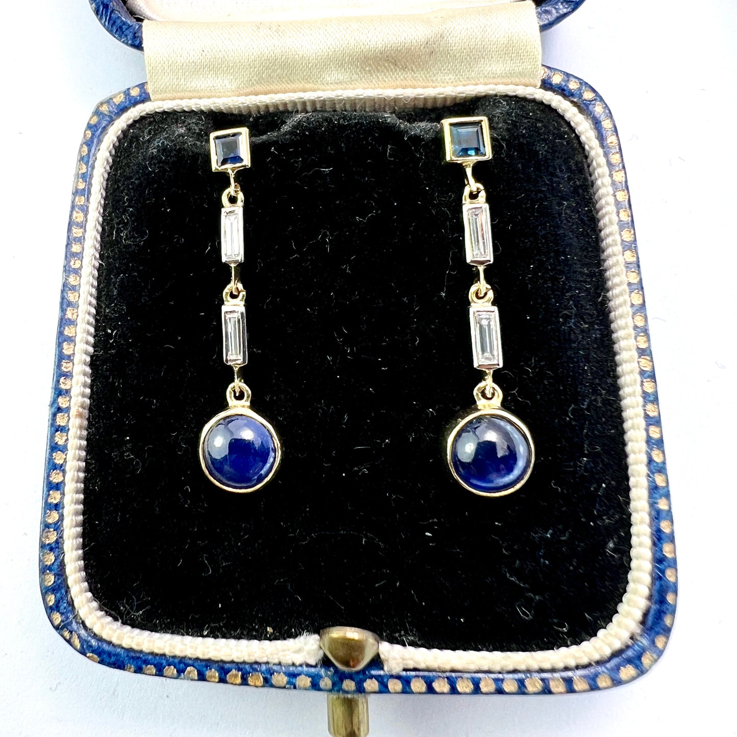 Vintage Sapphire and Diamond Drop Gold Earrings