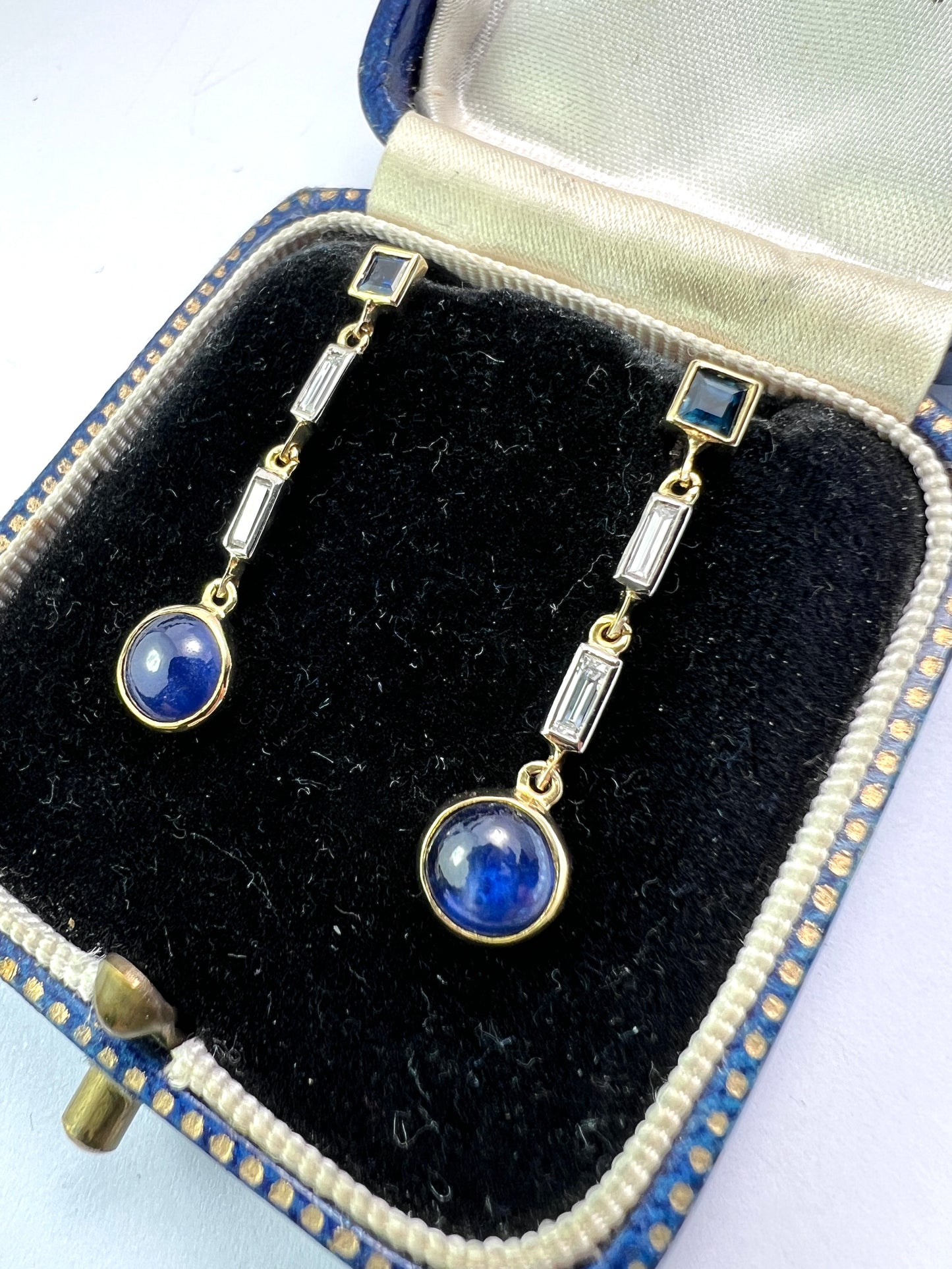 Vintage Sapphire and Diamond Drop Gold Earrings