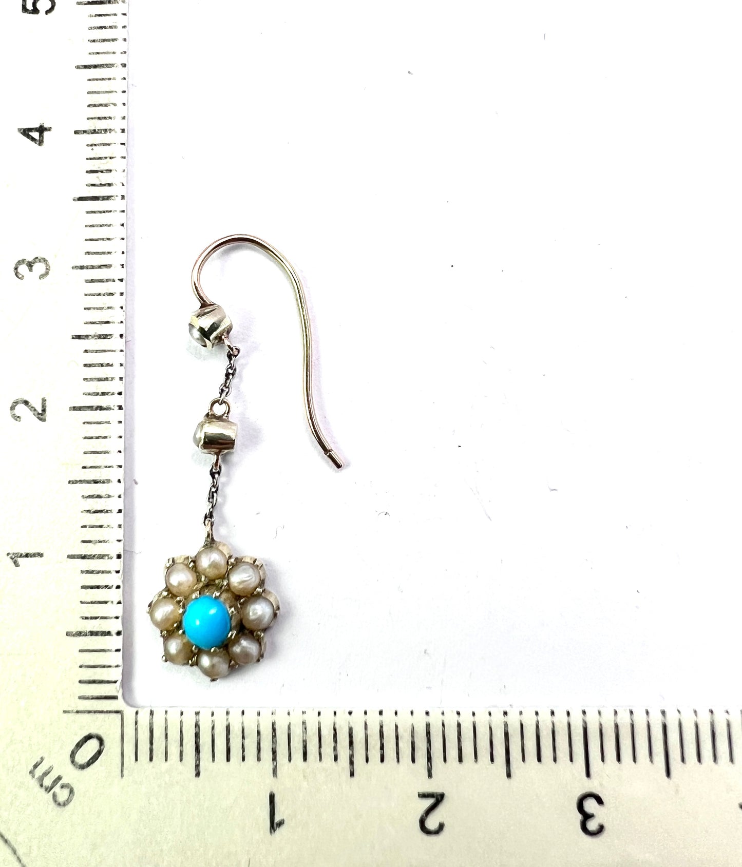 Edwardian Turquoise and Pearl Flower Drop Earrings