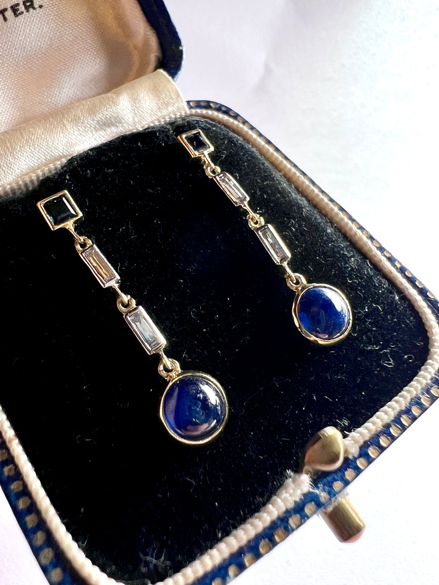 Vintage Sapphire and Diamond Drop Gold Earrings