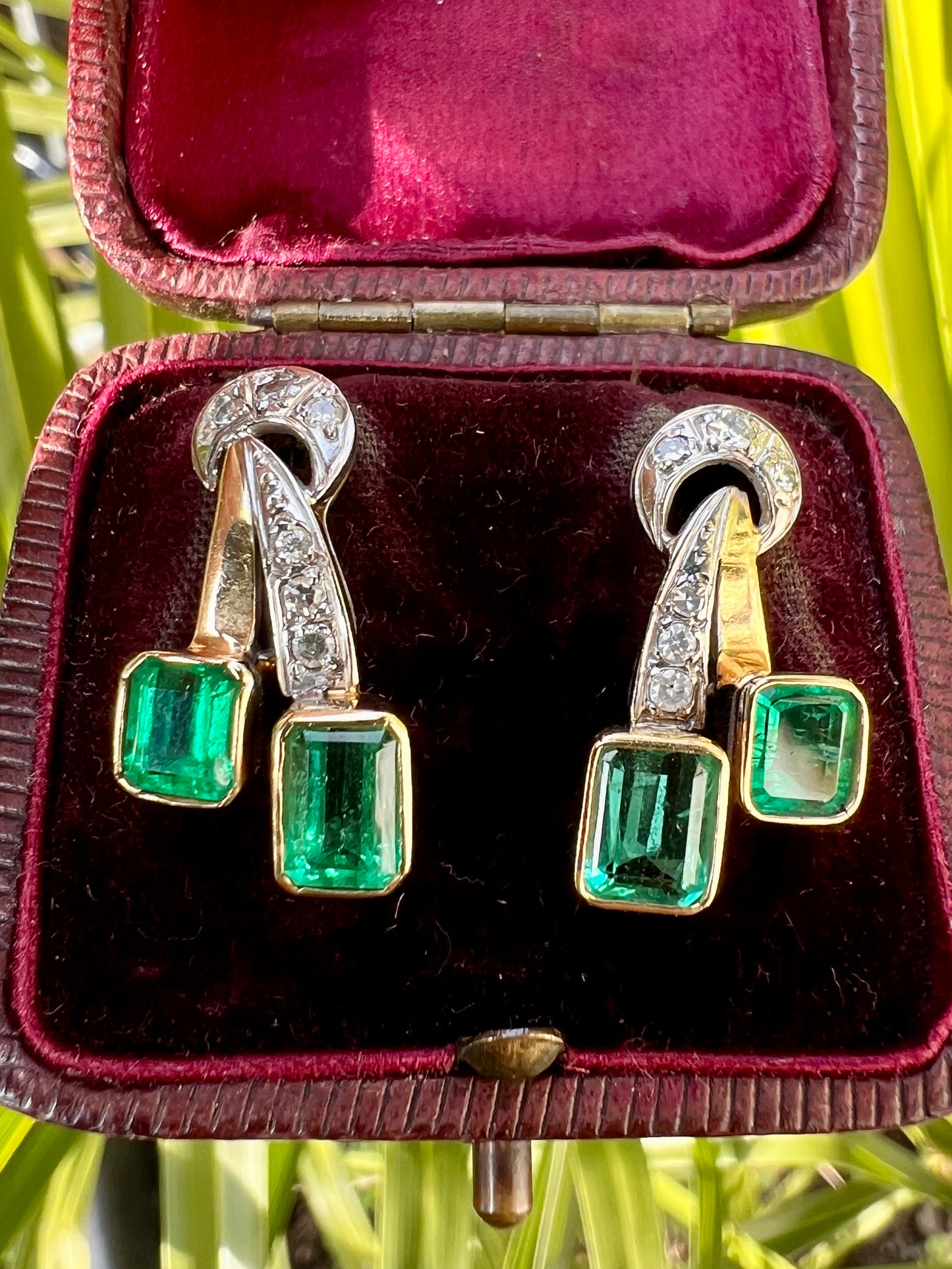 Vintage Emerald and Diamond 18CT Gold Stud Earrings