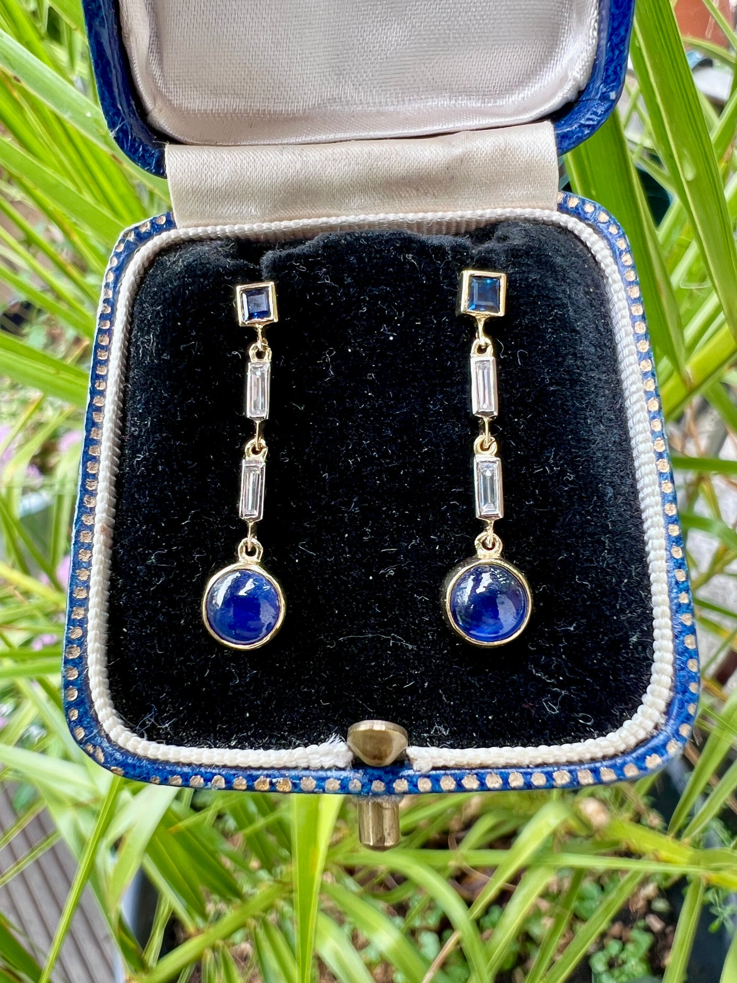 Vintage Sapphire and Diamond Drop Gold Earrings