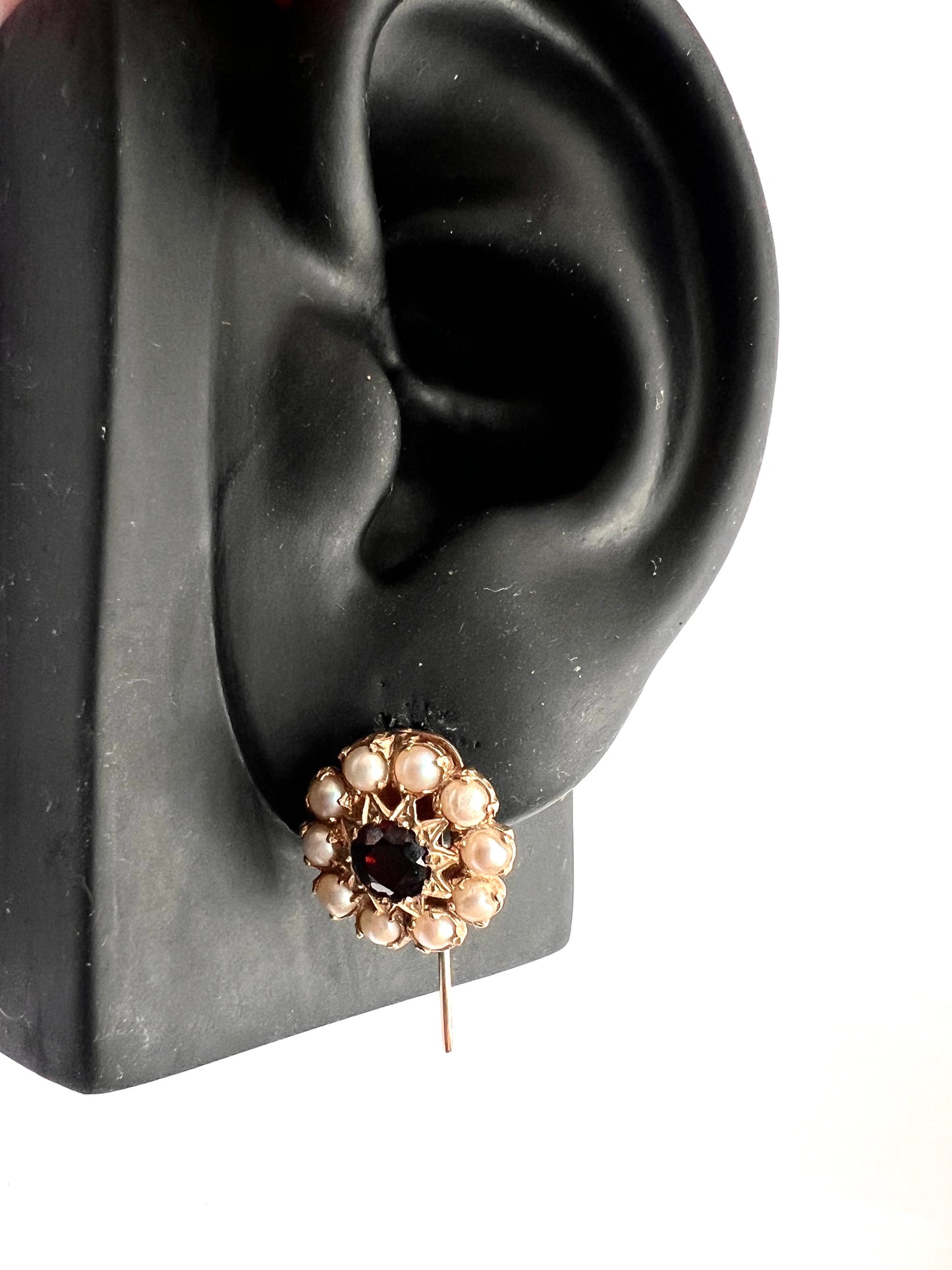 Victorian Gold Garnet Pearl Cluster Earrings