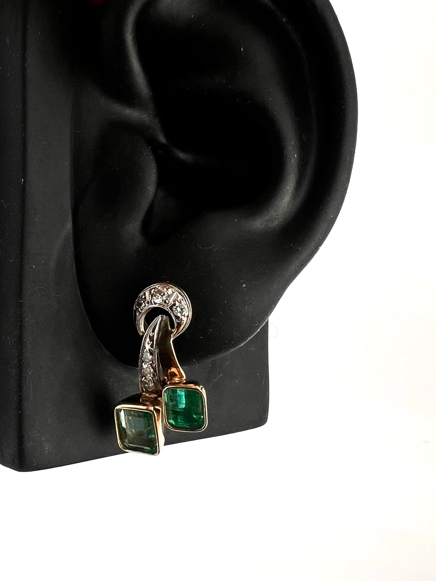 Vintage Emerald and Diamond 18CT Gold Stud Earrings