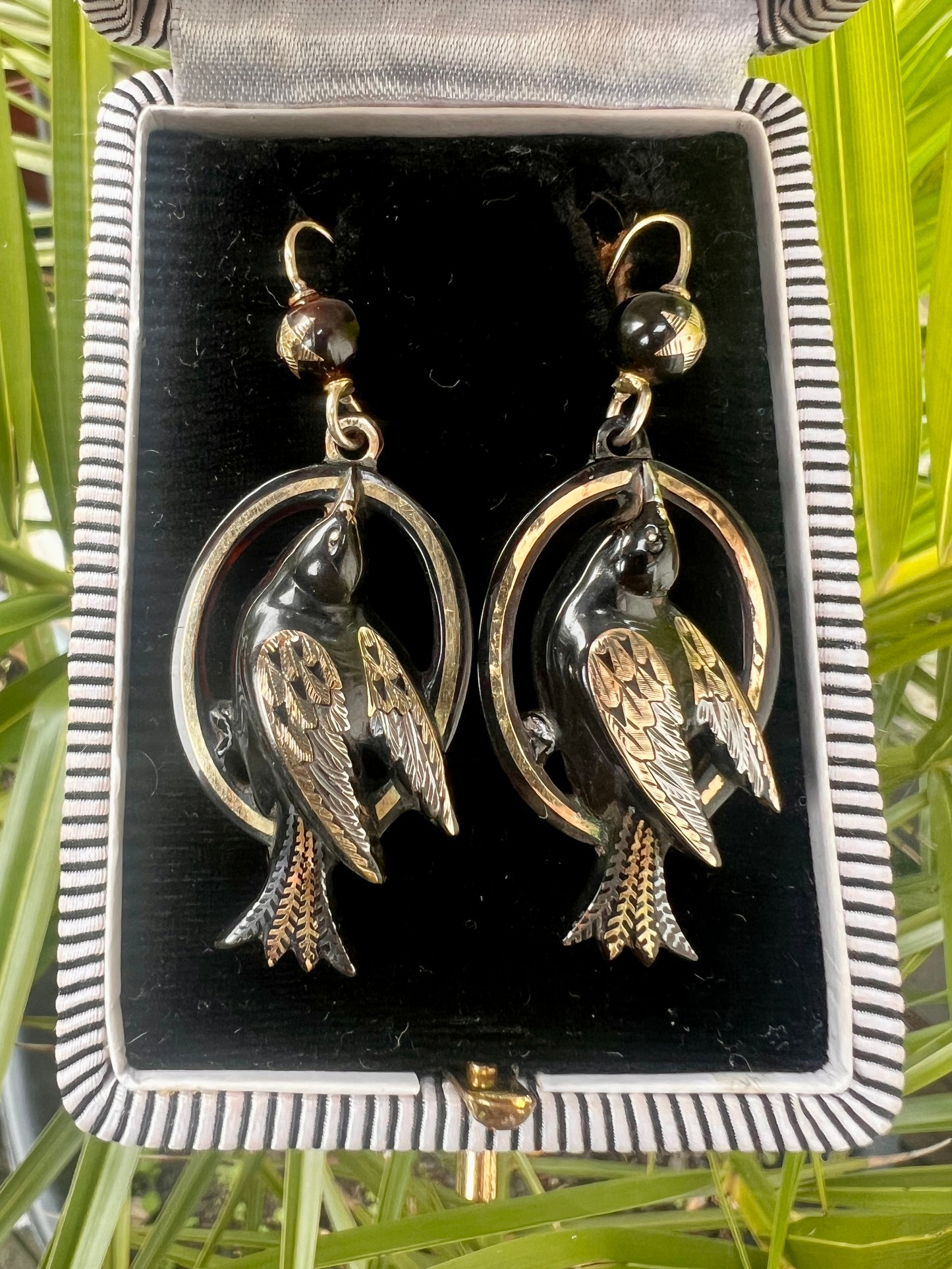 Victorian Gold and Silver Pique Bird Star Earrings