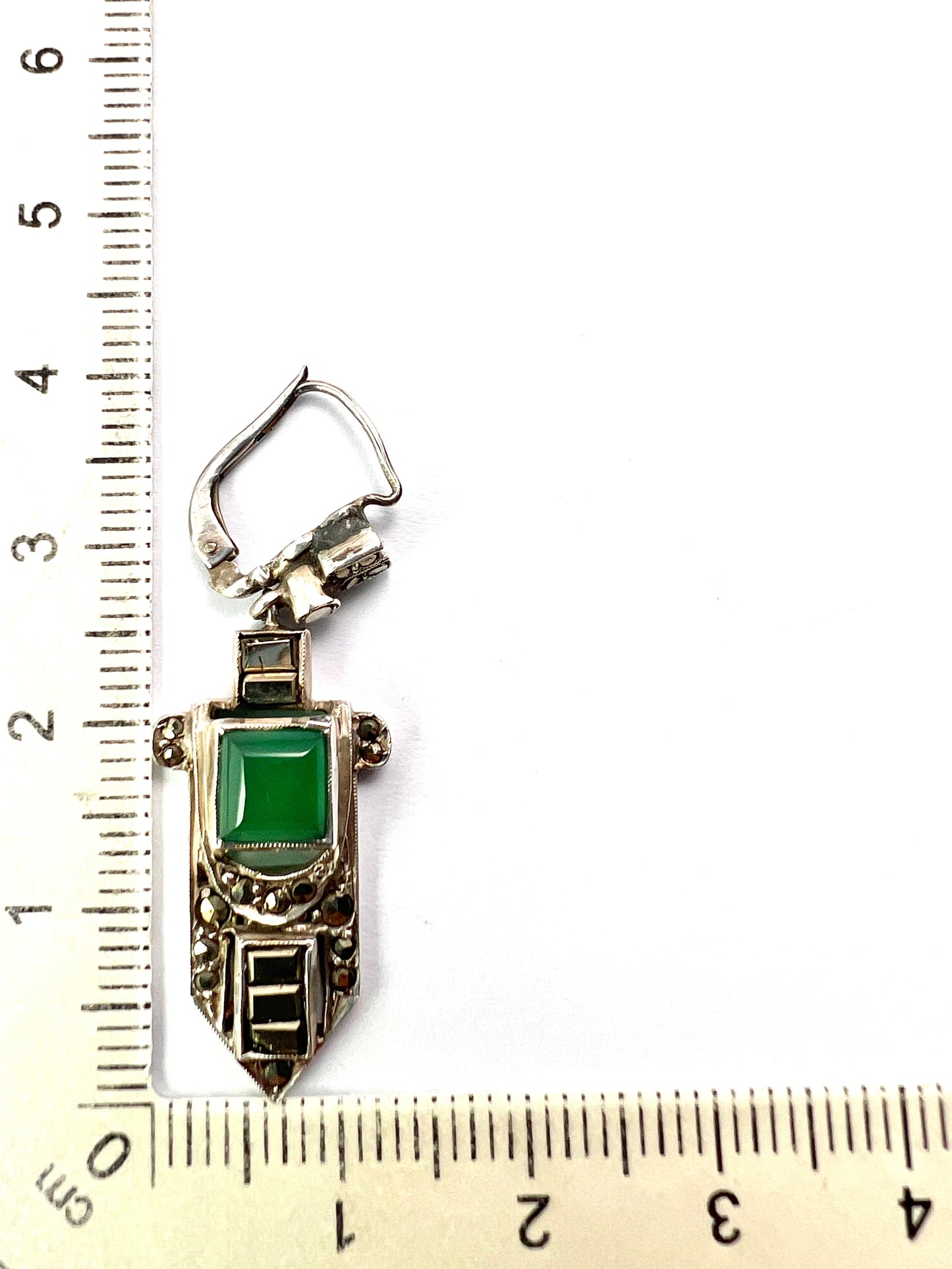 Art Deco Silver Marcasite Chrysoprase Earrings