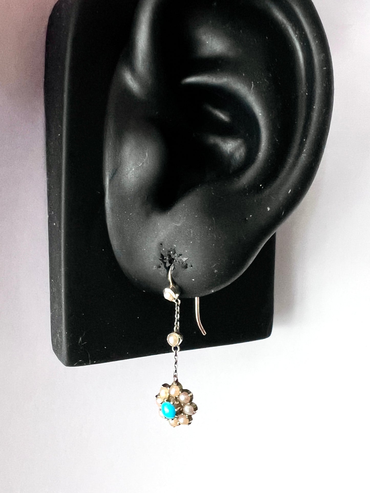 Edwardian Turquoise and Pearl Flower Drop Earrings