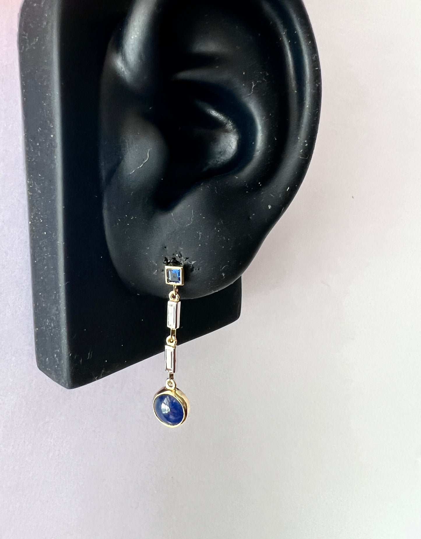 Vintage Sapphire and Diamond Drop Gold Earrings
