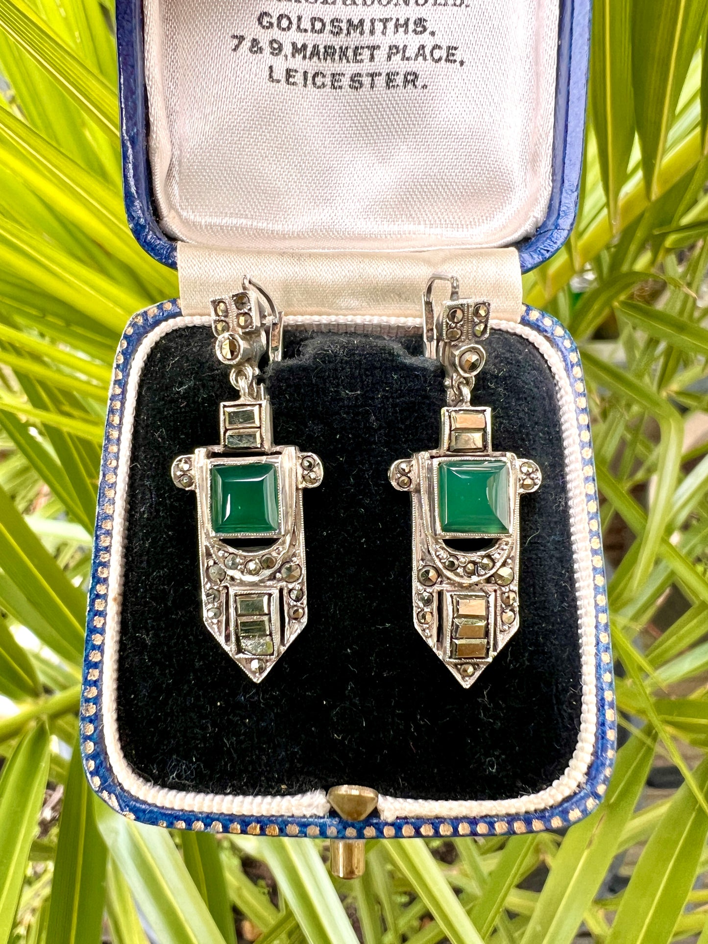 Art Deco Silver Marcasite Chrysoprase Earrings