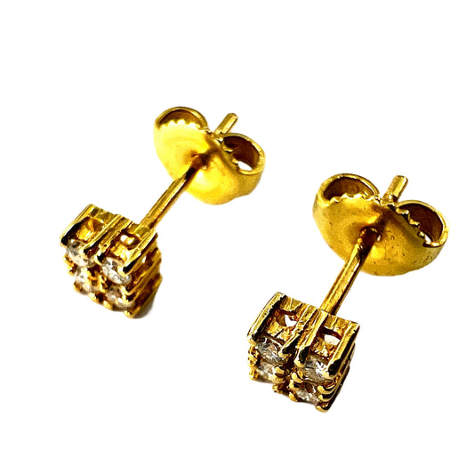Vintage 18CT Gold Diamond Quartet Studs