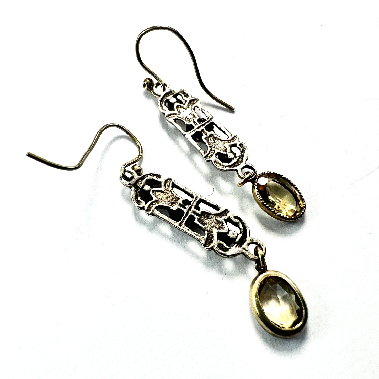 Austro Hungarian Emerald Citrine and Pearl Silver Earrings