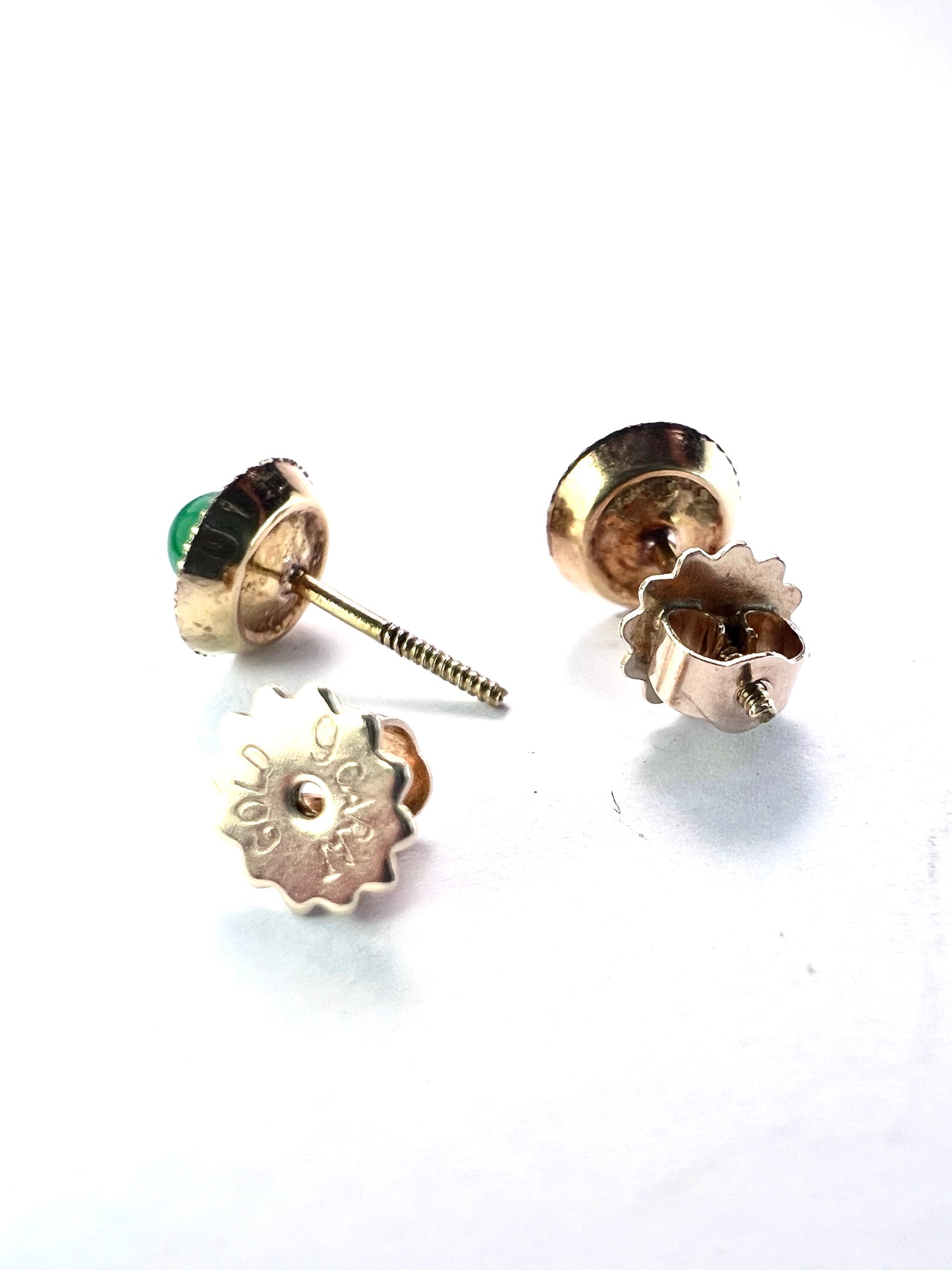 Vintage Radiating Gold Jade Glass Stud Earrings